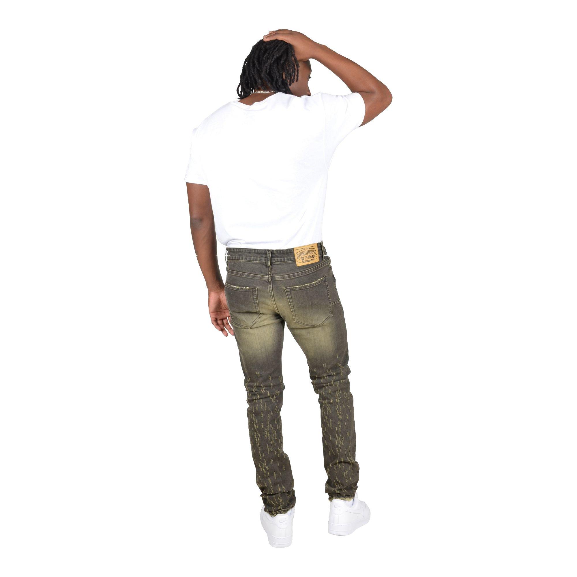 Grindhouse Black Tinted Slim Scratched Men's Denim Jeans