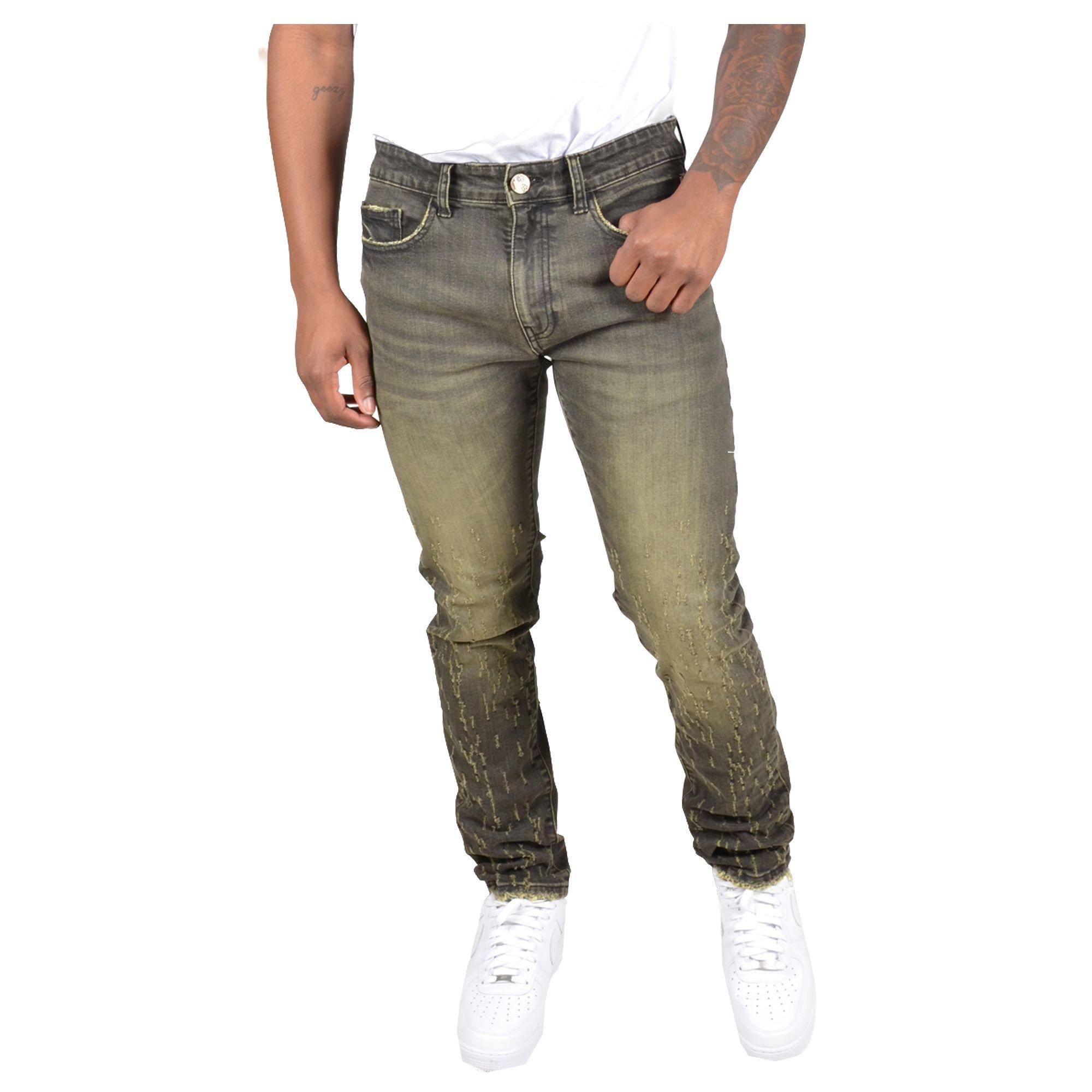 Grindhouse Black Tinted Slim Scratched Men's Denim Jeans