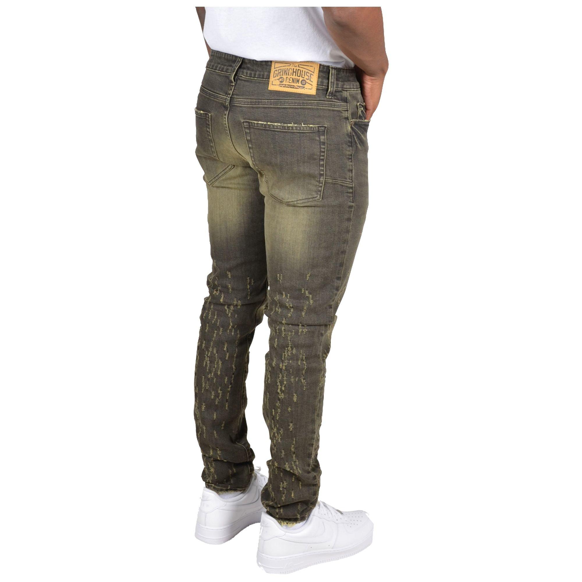 Grindhouse Black Tinted Slim Scratched Men's Denim Jeans