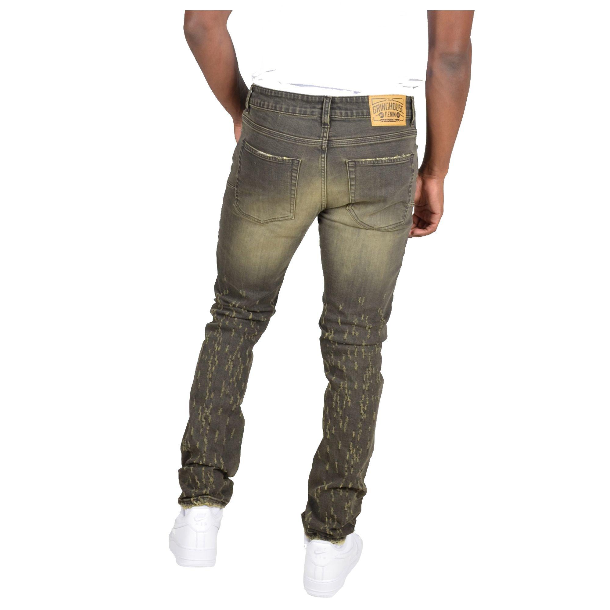 Grindhouse Black Tinted Slim Scratched Men's Denim Jeans