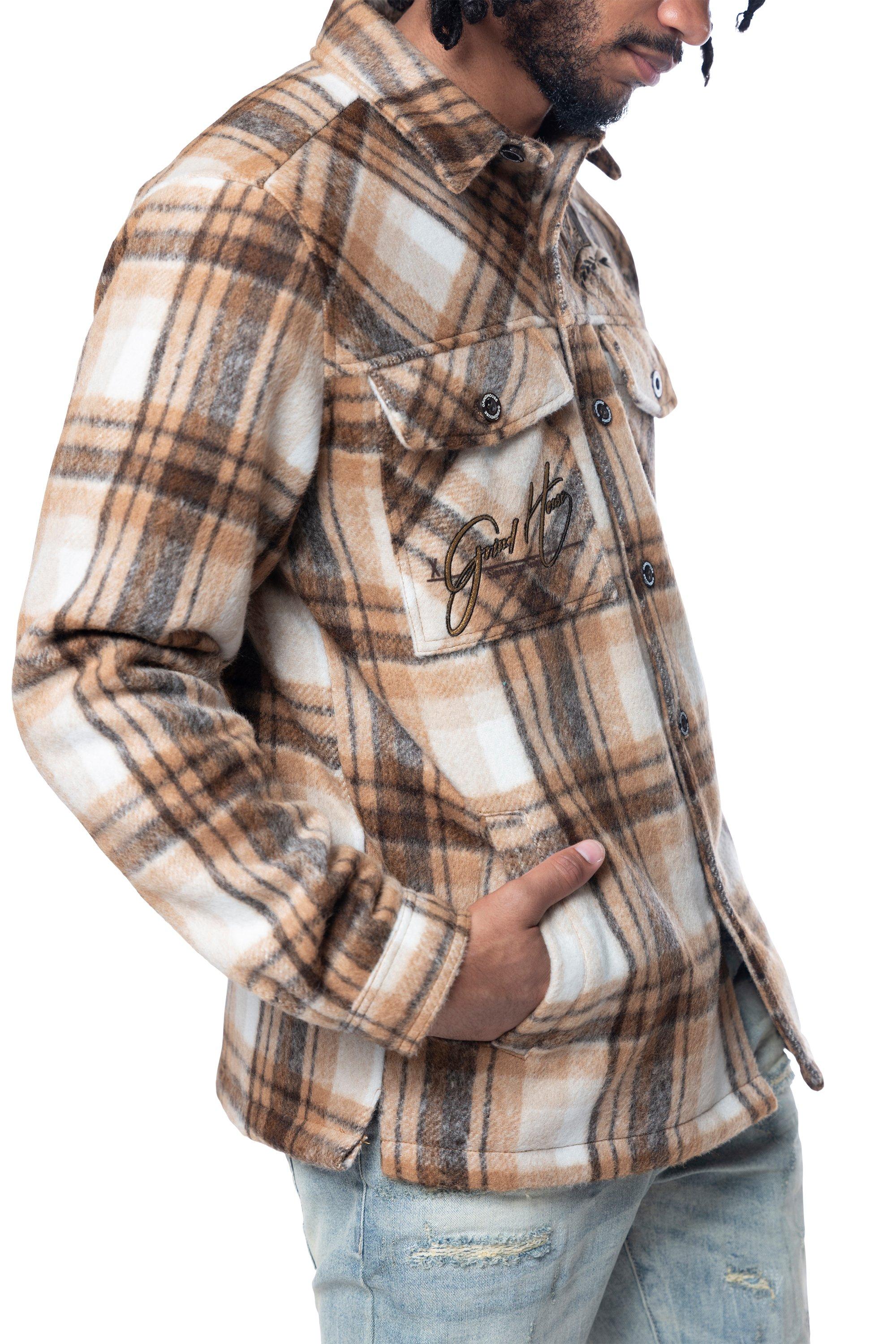 Grindhouse Maple Brown Plaid Men's Shacket