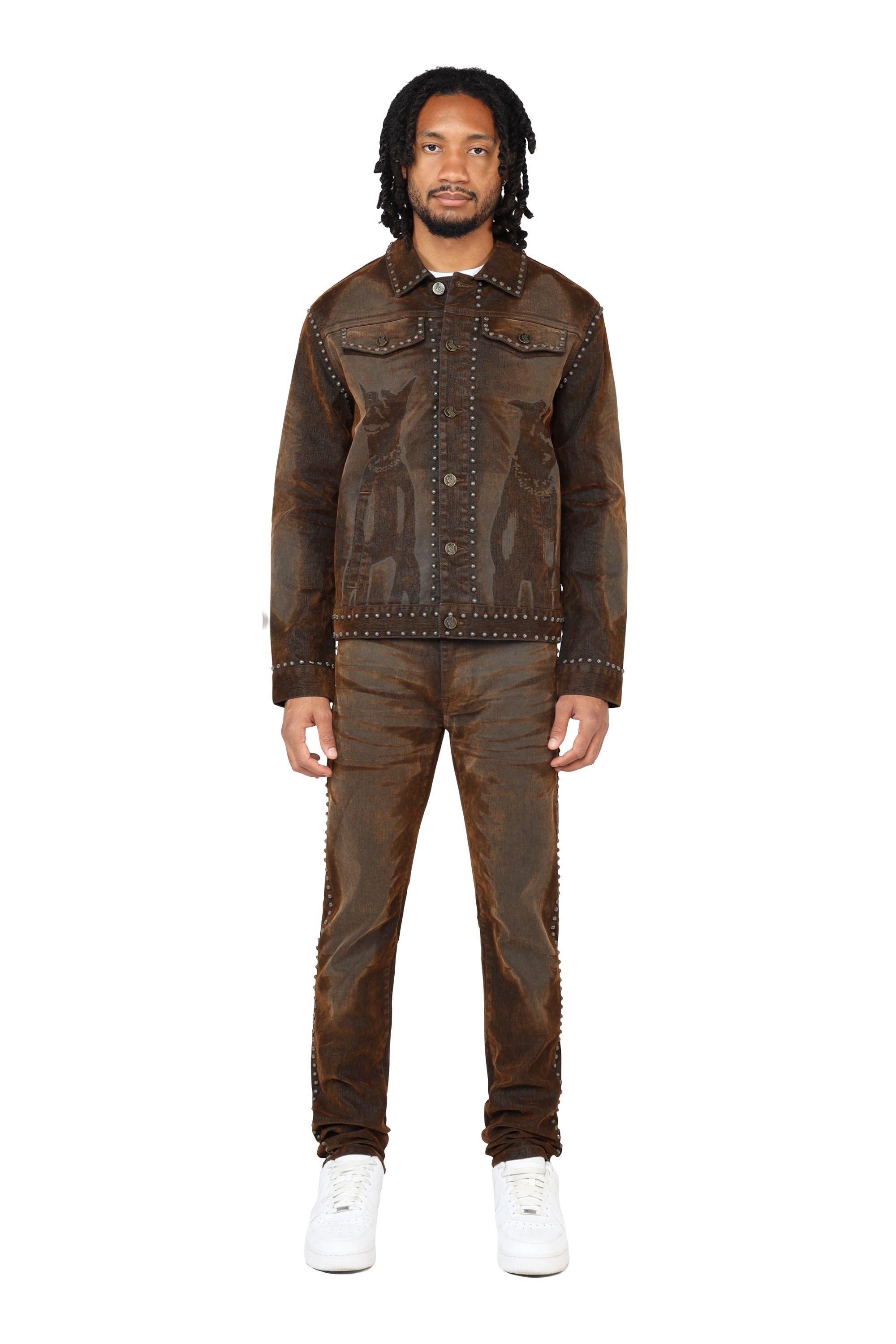 Grindhouse Men's Dorset Blue With Brown Flocking Jacket - BROWN