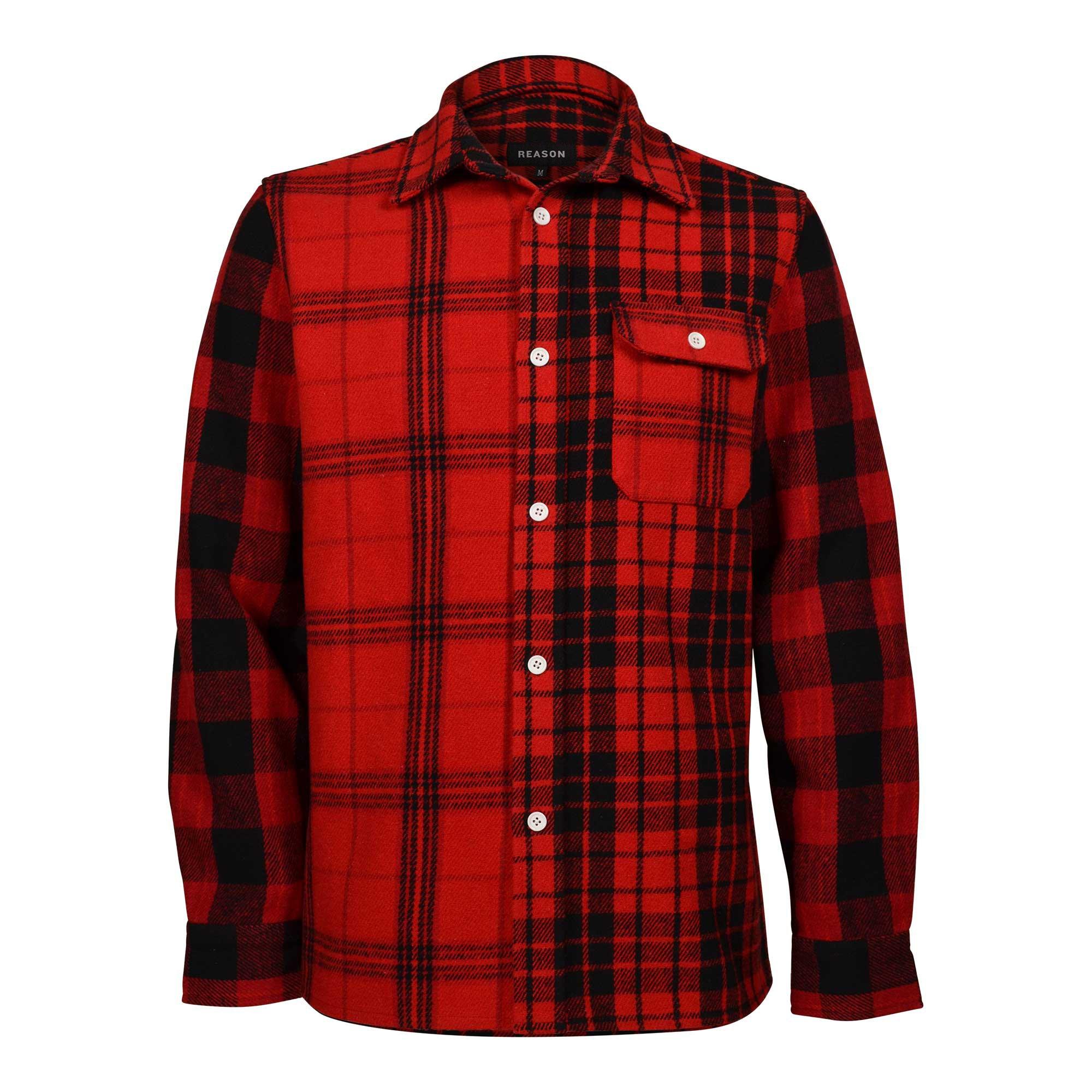 Reason Men's Mixed Pattern Flannel Shirt - Red - RED/BLACK Thumbnail View 1
