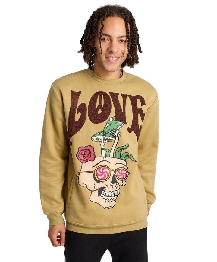 Reason Men's Love Hate Crewneck Sweatshirt - KHAKI Thumbnail View 1