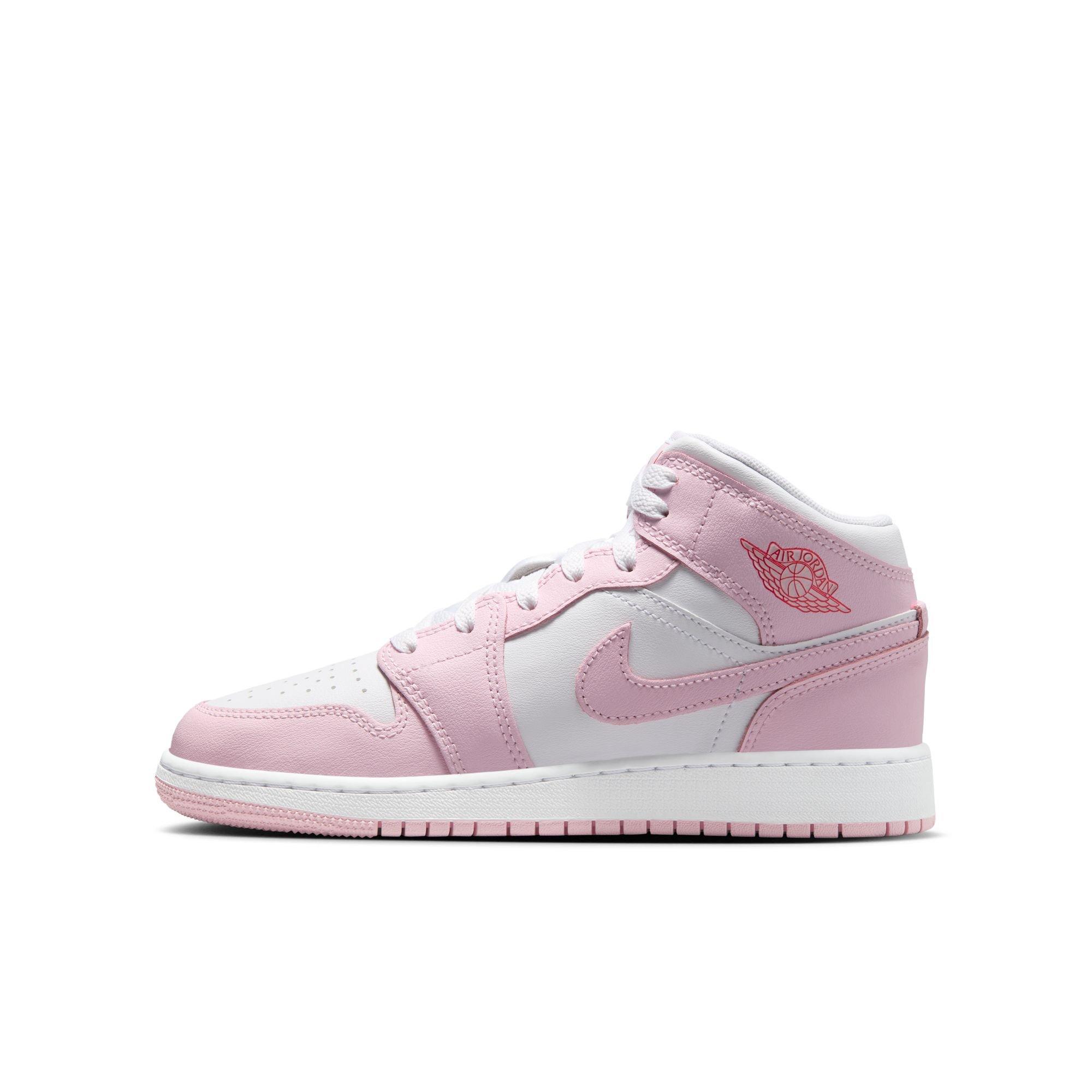 Jordan 1 Mid Grade School Girls'&nbsp;"Pink Foam/White/Fire Red" Shoe