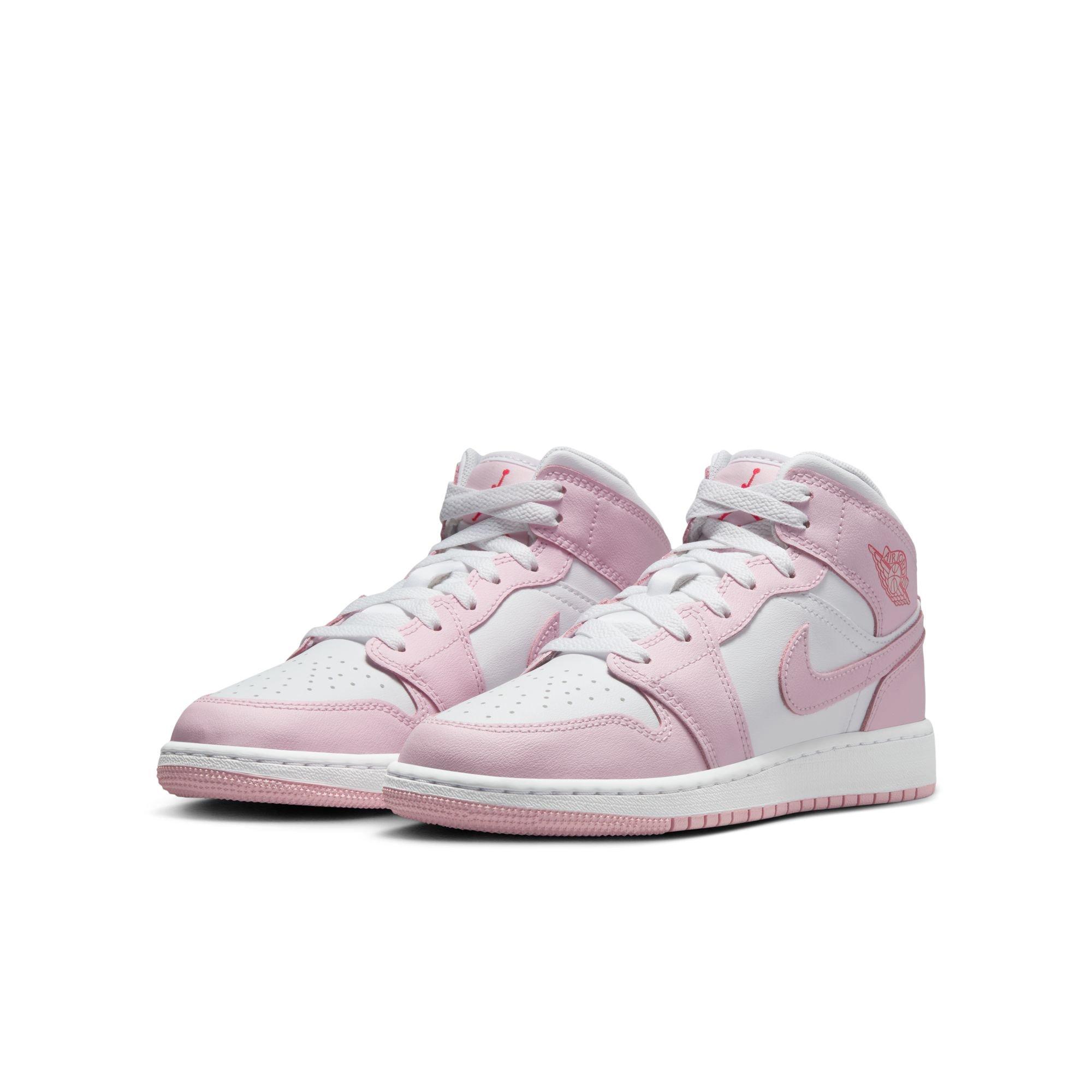 Jordan 1 Mid Grade School Girls'&nbsp;"Pink Foam/White/Fire Red" Shoe