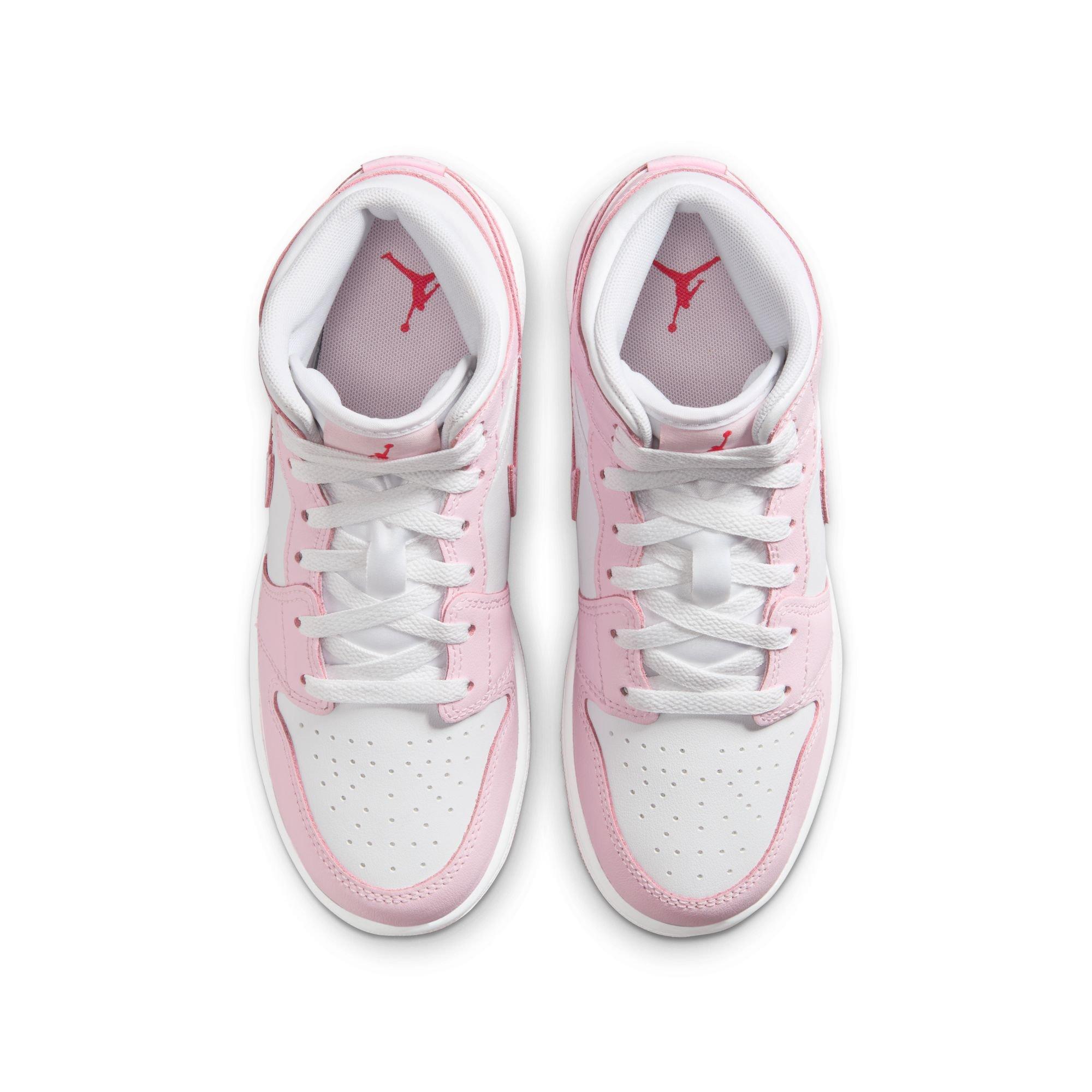 Jordan 1 Mid Grade School Girls'&nbsp;"Pink Foam/White/Fire Red" Shoe