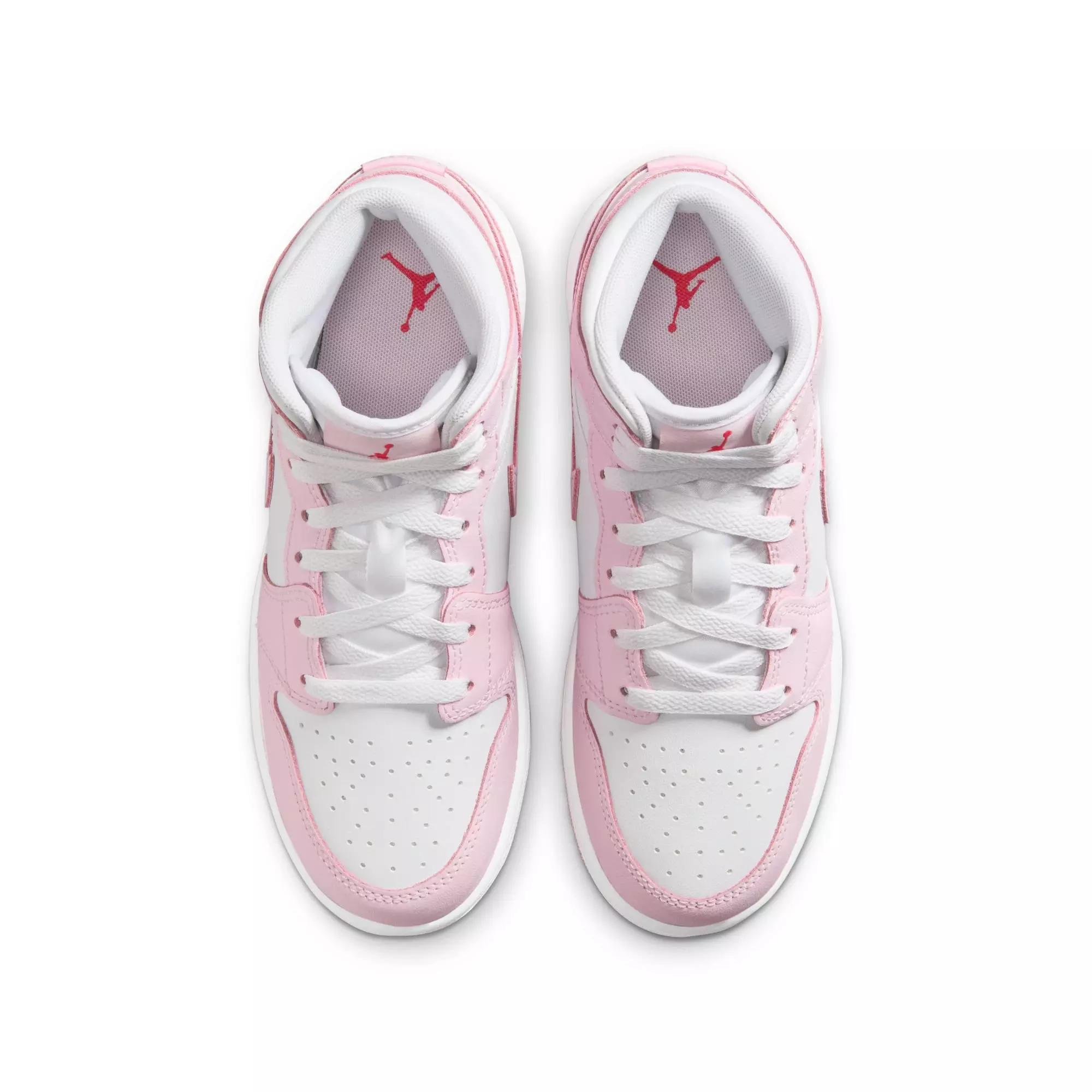 Jordan 1 Mid "Pink Foam/White/Fire Red" Grade School Girls' Shoe - WHITE/PINK