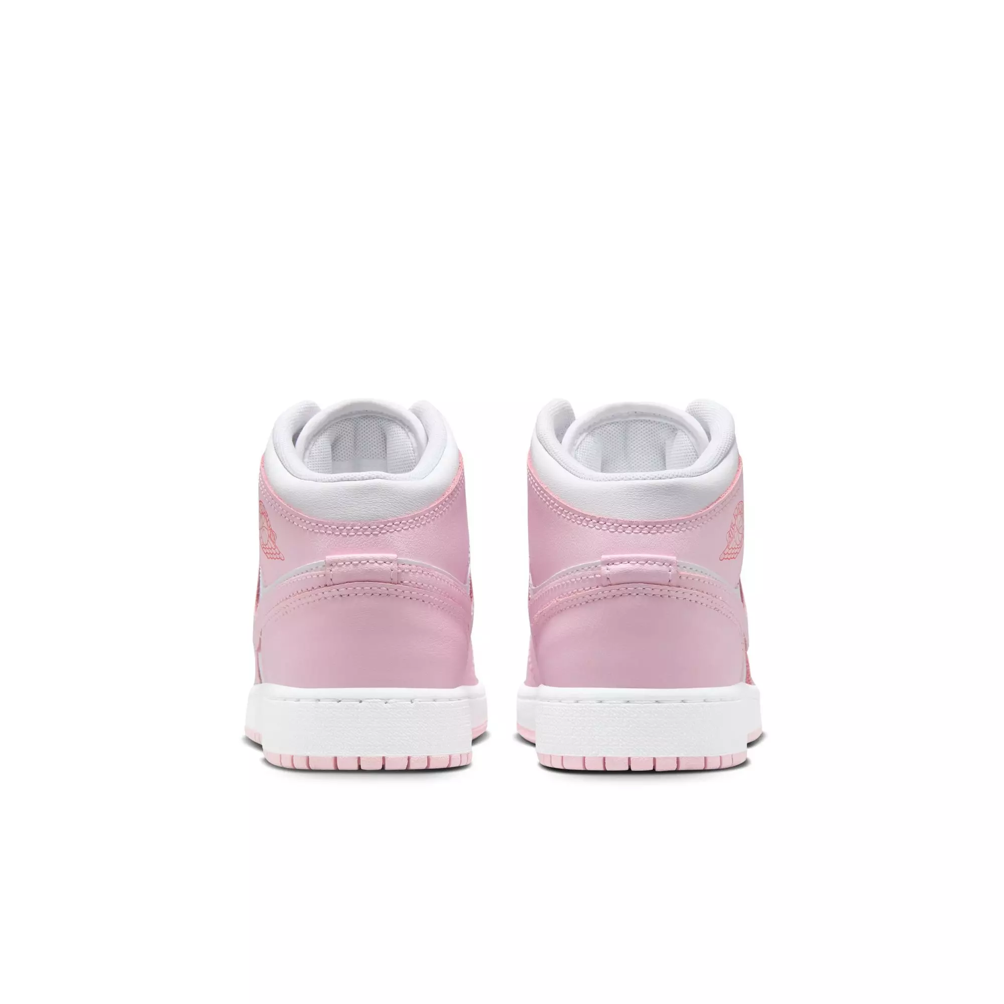 Jordan 1 Mid "Pink Foam/White/Fire Red" Grade School Girls' Shoe - WHITE/PINK