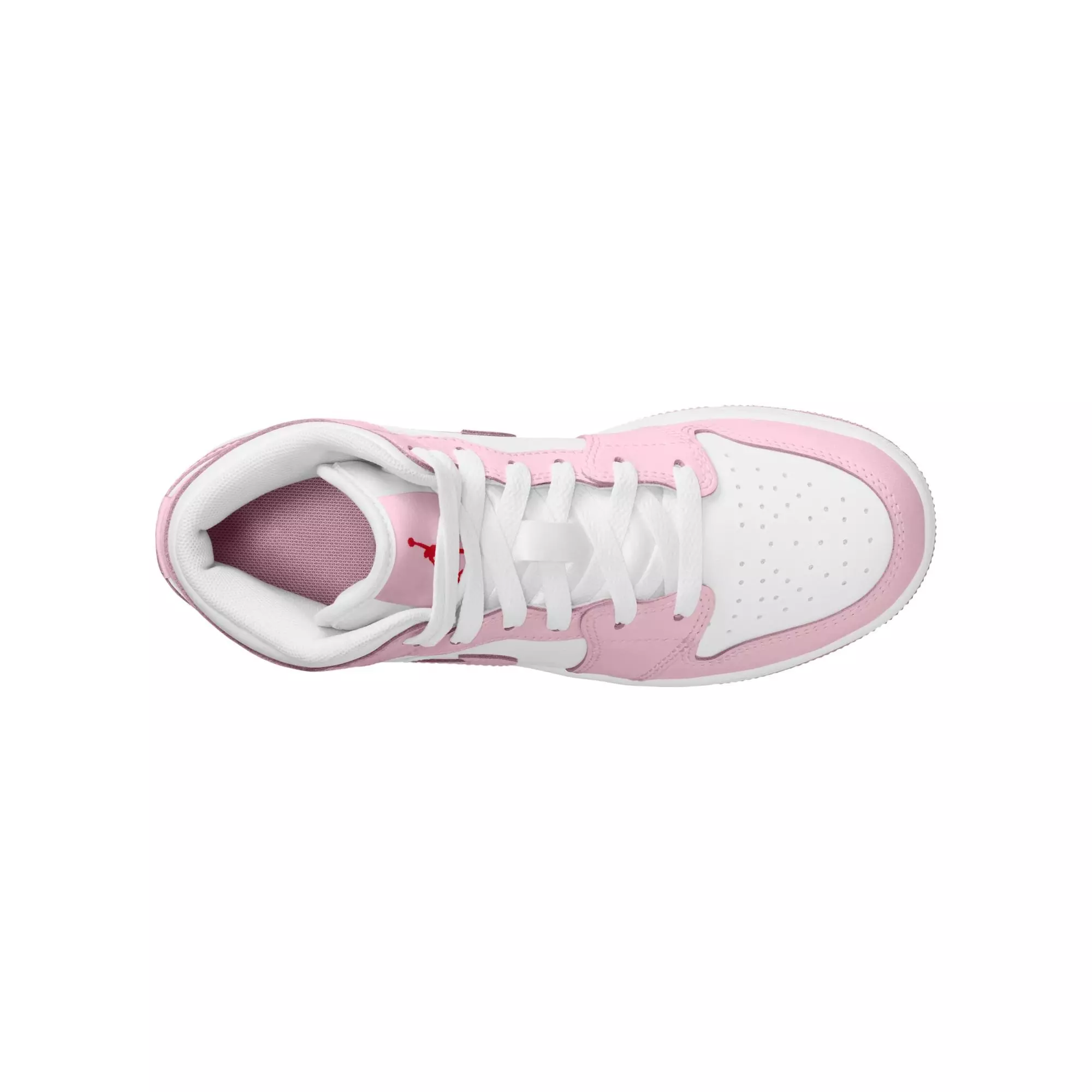 Jordan 1 Mid "Pink Foam/White/Fire Red" Grade School Girls' Shoe - WHITE/PINK