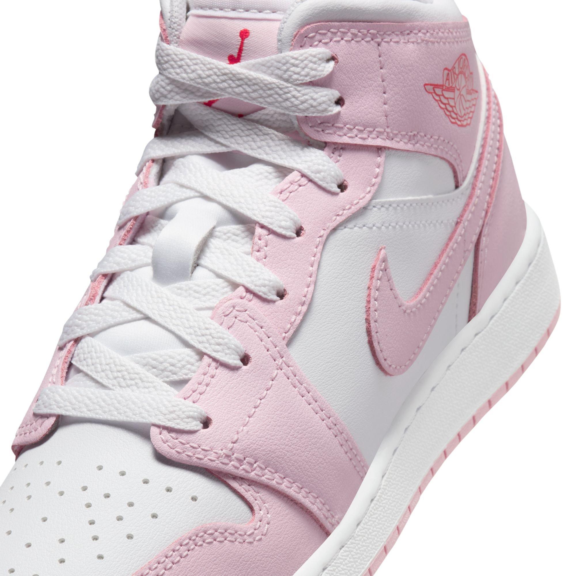 Jordan 1 Mid Grade School Girls'&nbsp;"Pink Foam/White/Fire Red" Shoe