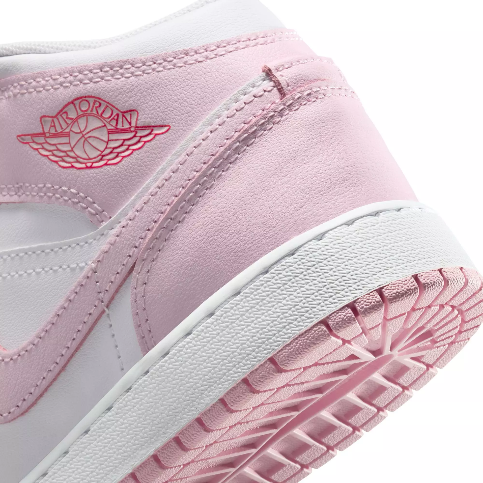 Jordan 1 Mid "Pink Foam/White/Fire Red" Grade School Girls' Shoe - WHITE/PINK