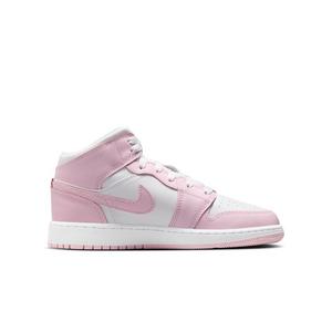 Jordan 1 Mid "Pink Foam/White/Fire Red" Grade School Girls' Shoe