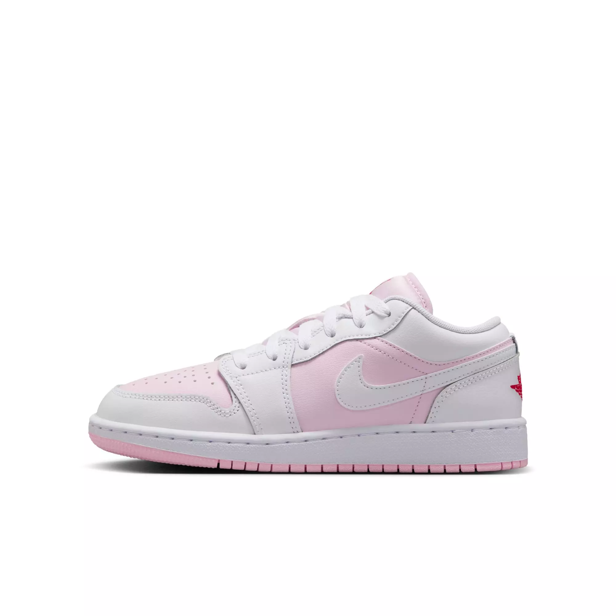 Jordan 1 Low "Pink Foam/White/Fire Red" Grade School Girls' Shoe - WHITE/PINK
