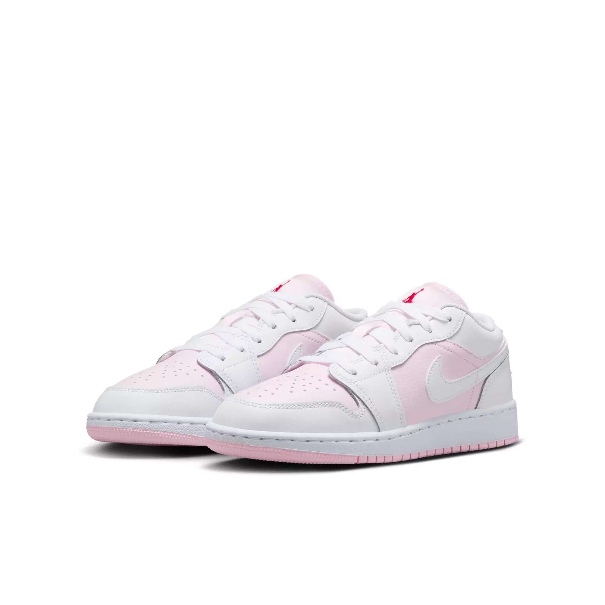 Jordan 1 Low "Pink Foam/White/Fire Red" Grade School Girls' Shoe - WHITE/PINK