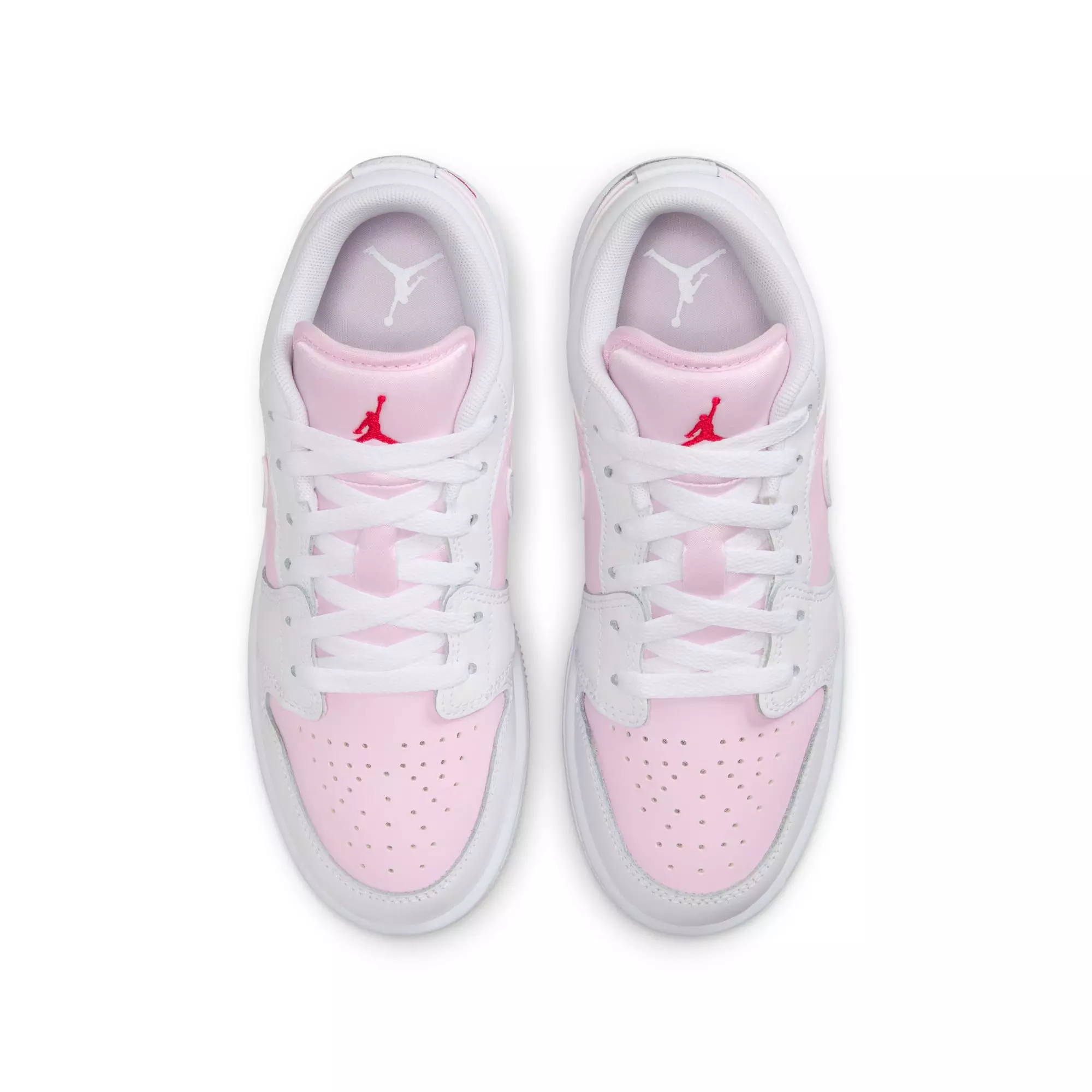 Jordan 1 Low "Pink Foam/White/Fire Red" Grade School Girls' Shoe - WHITE/PINK