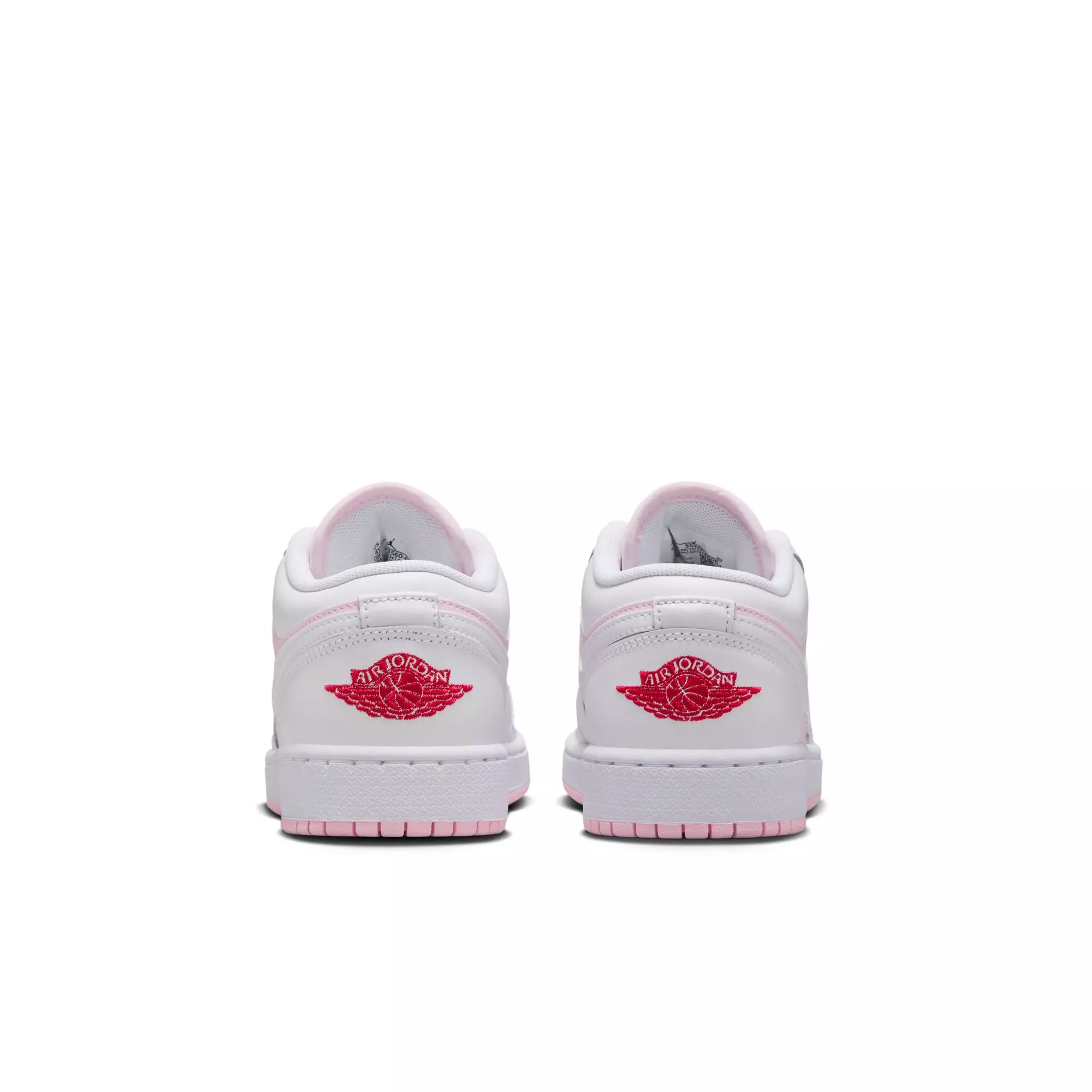 Jordan 1 Low "Pink Foam/White/Fire Red" Grade School Girls' Shoe - WHITE/PINK