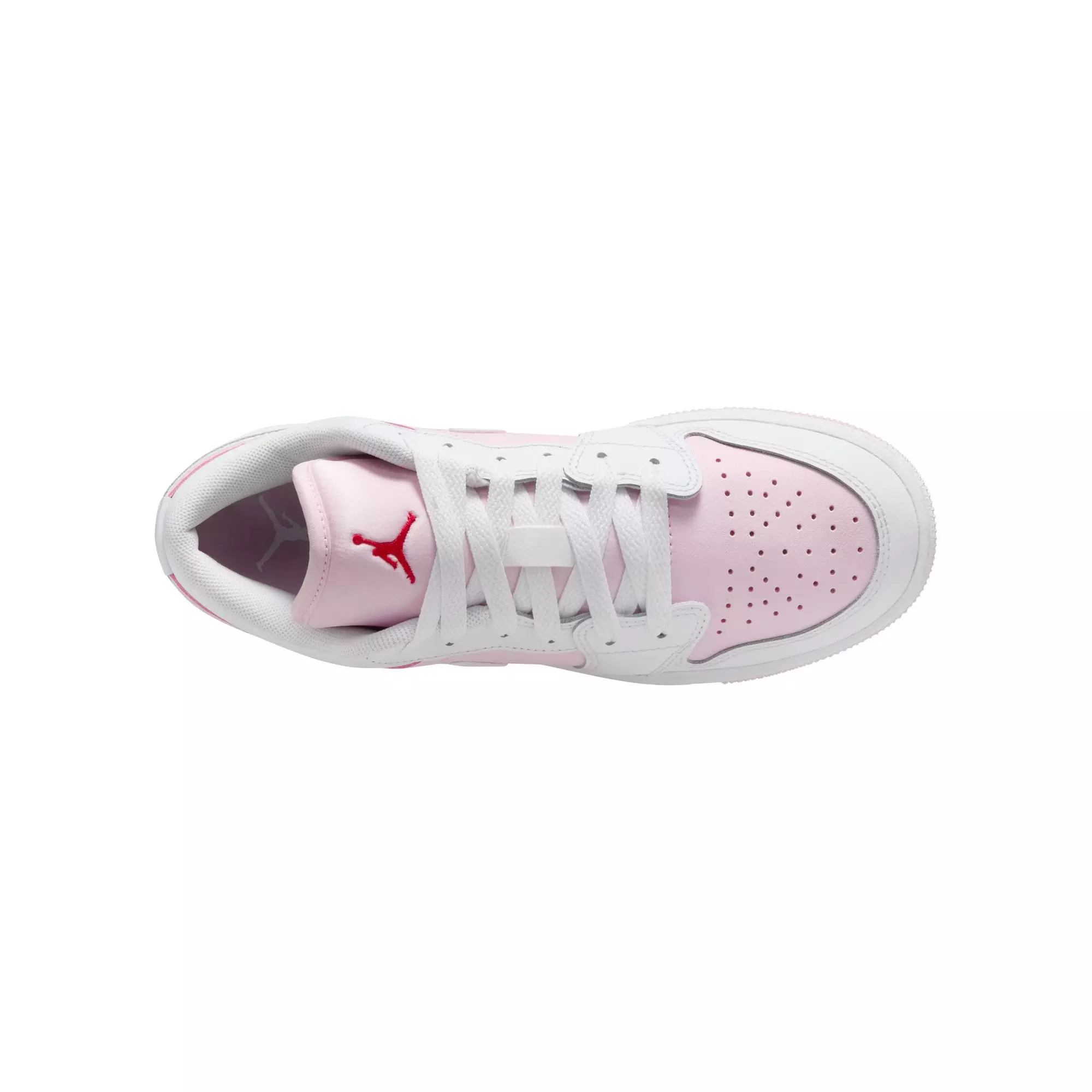 Jordan 1 Low "Pink Foam/White/Fire Red" Grade School Girls' Shoe - WHITE/PINK