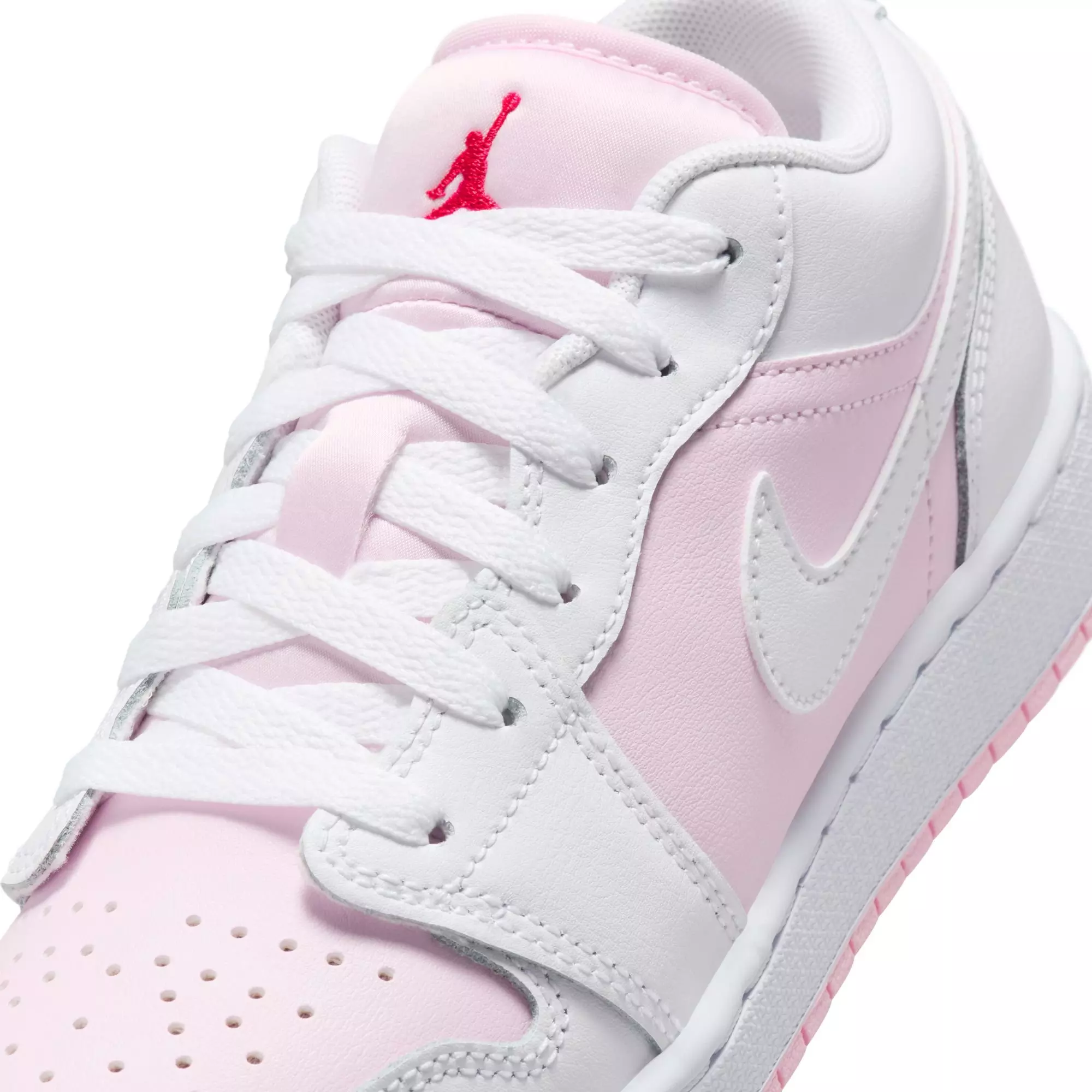 Jordan 1 Low "Pink Foam/White/Fire Red" Grade School Girls' Shoe - WHITE/PINK