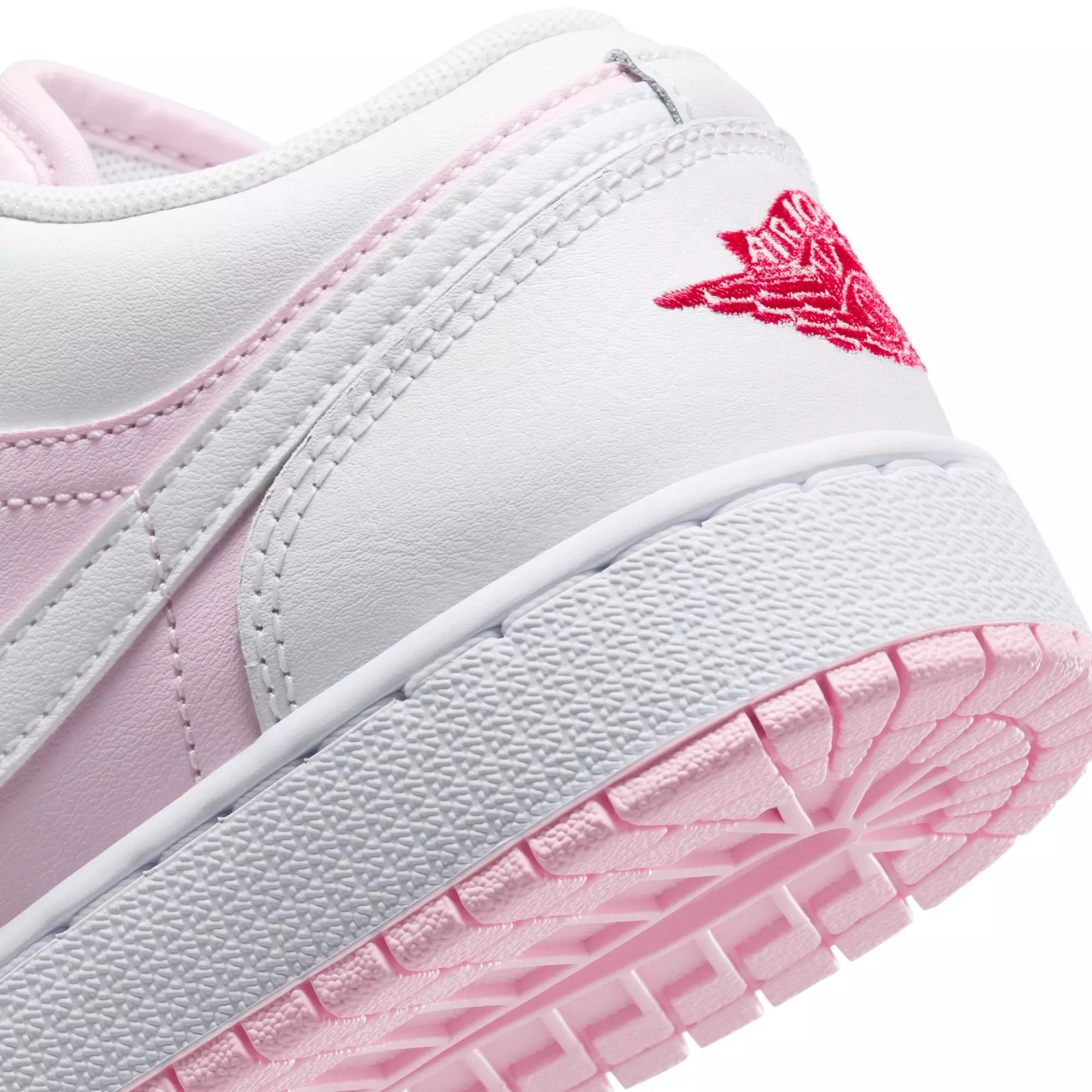 Jordan 1 Low "Pink Foam/White/Fire Red" Grade School Girls' Shoe - WHITE/PINK