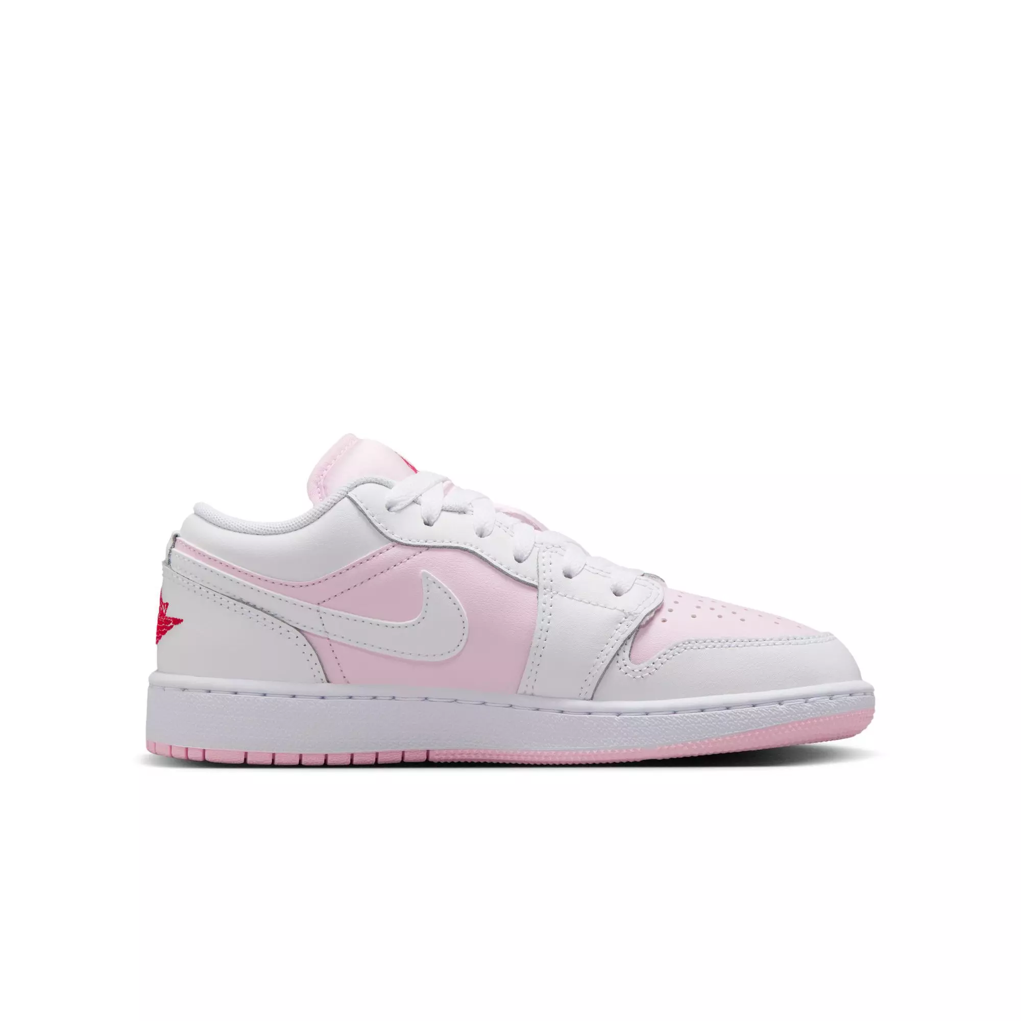 Jordan 1 Low "Pink Foam/White/Fire Red" Grade School Girls' Shoe - WHITE/PINK