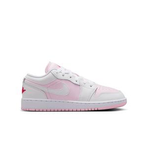 Jordan 1 Low "Pink Foam/White/Fire Red" Grade School Girls' Shoe