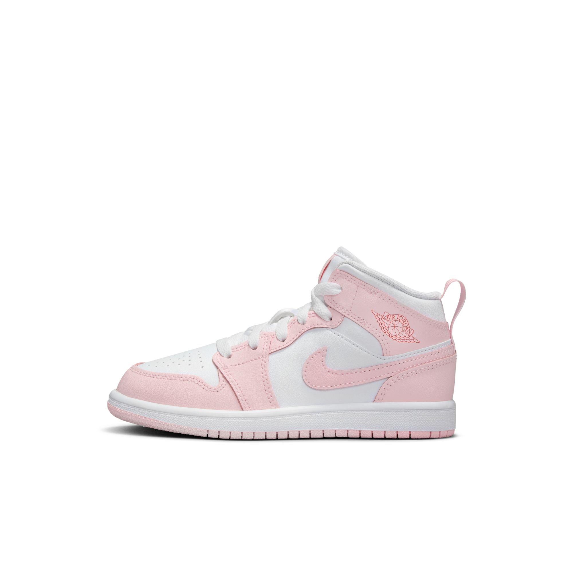 Jordan 1 Mid Preschool Girls'&nbsp;"Pink Foam/White/Fire Red"&nbsp;Shoe