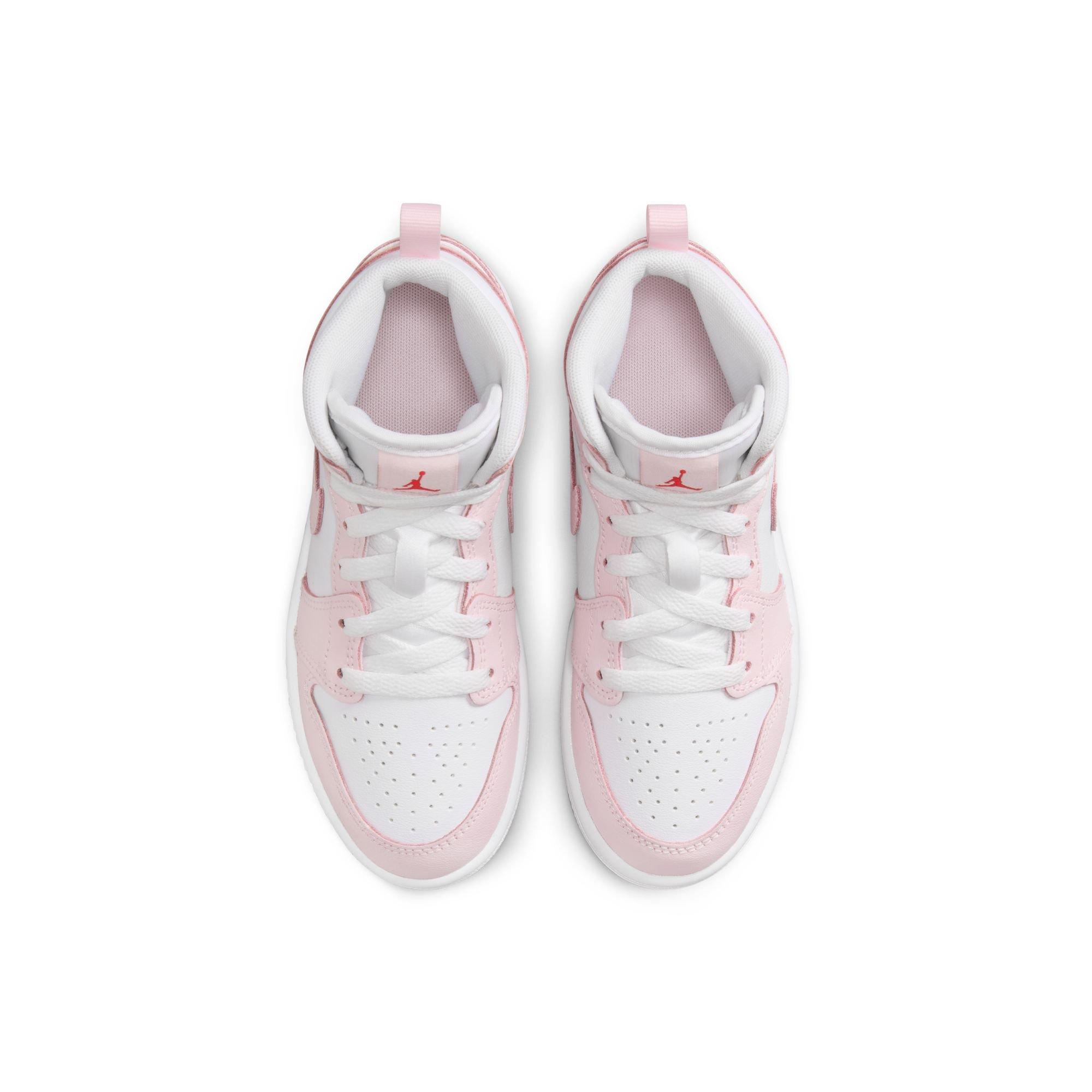 Jordan 1 Mid Preschool Girls' "Pink Foam/White/Fire Red" Shoe