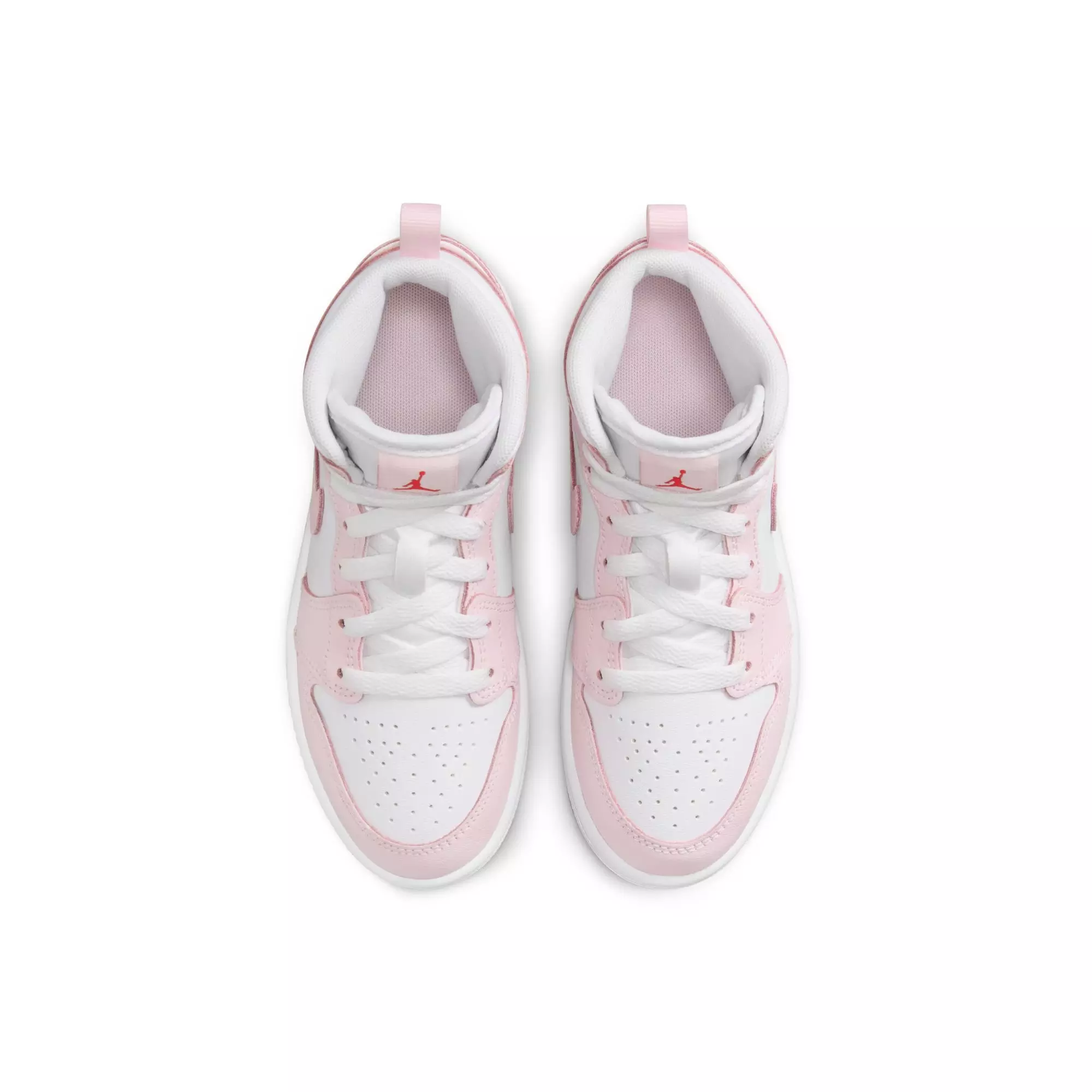 Jordan 1 Mid "Pink Foam/White/Fire Red" Preschool Girls' Shoe - PINK/WHITE