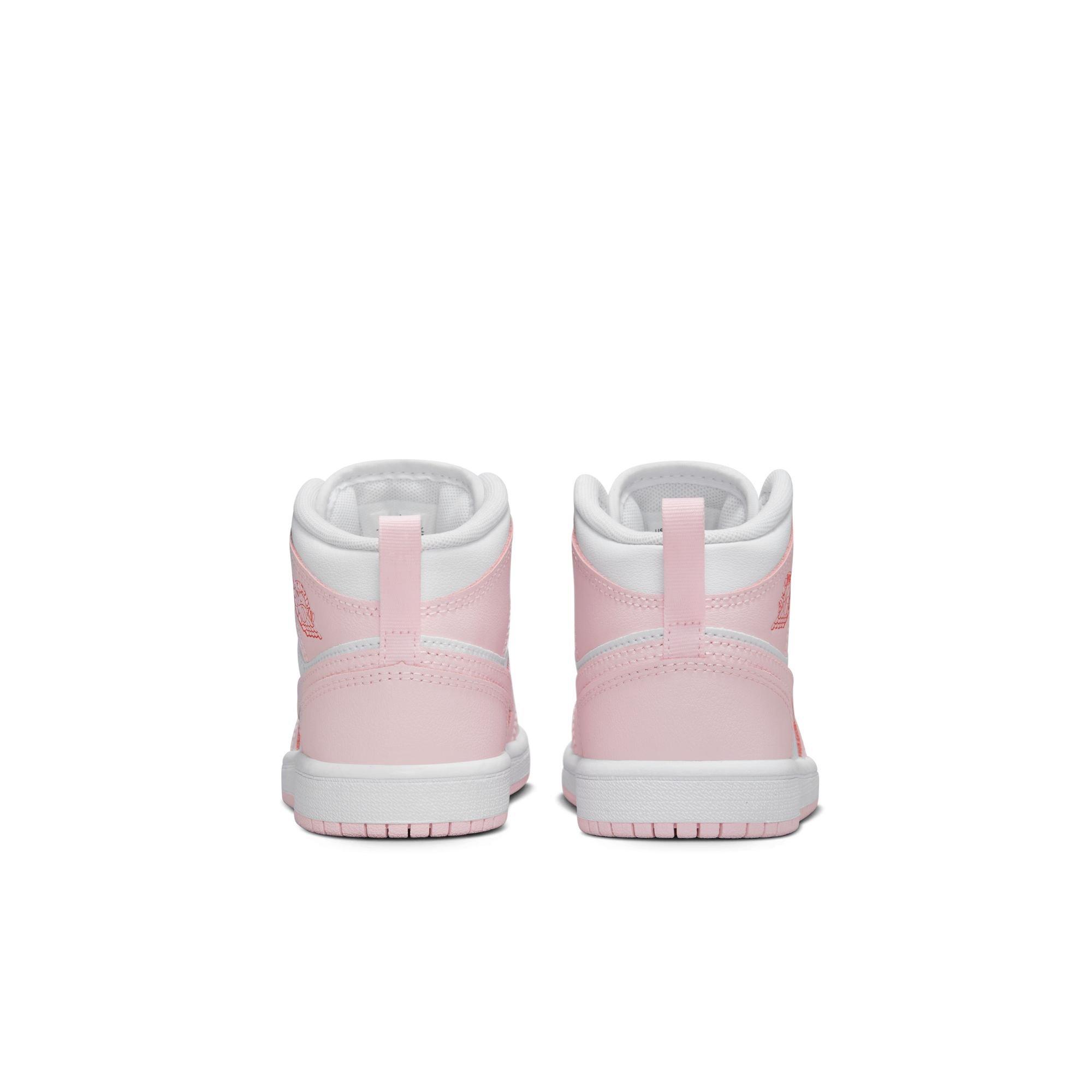 Jordan 1 Mid Preschool Girls' "Pink Foam/White/Fire Red" Shoe