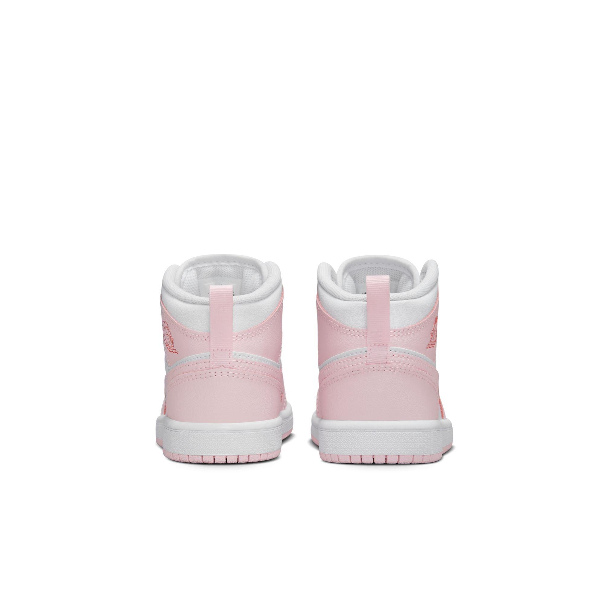 Jordan 1 Mid Preschool Girls'&nbsp;"Pink Foam/White/Fire Red"&nbsp;Shoe