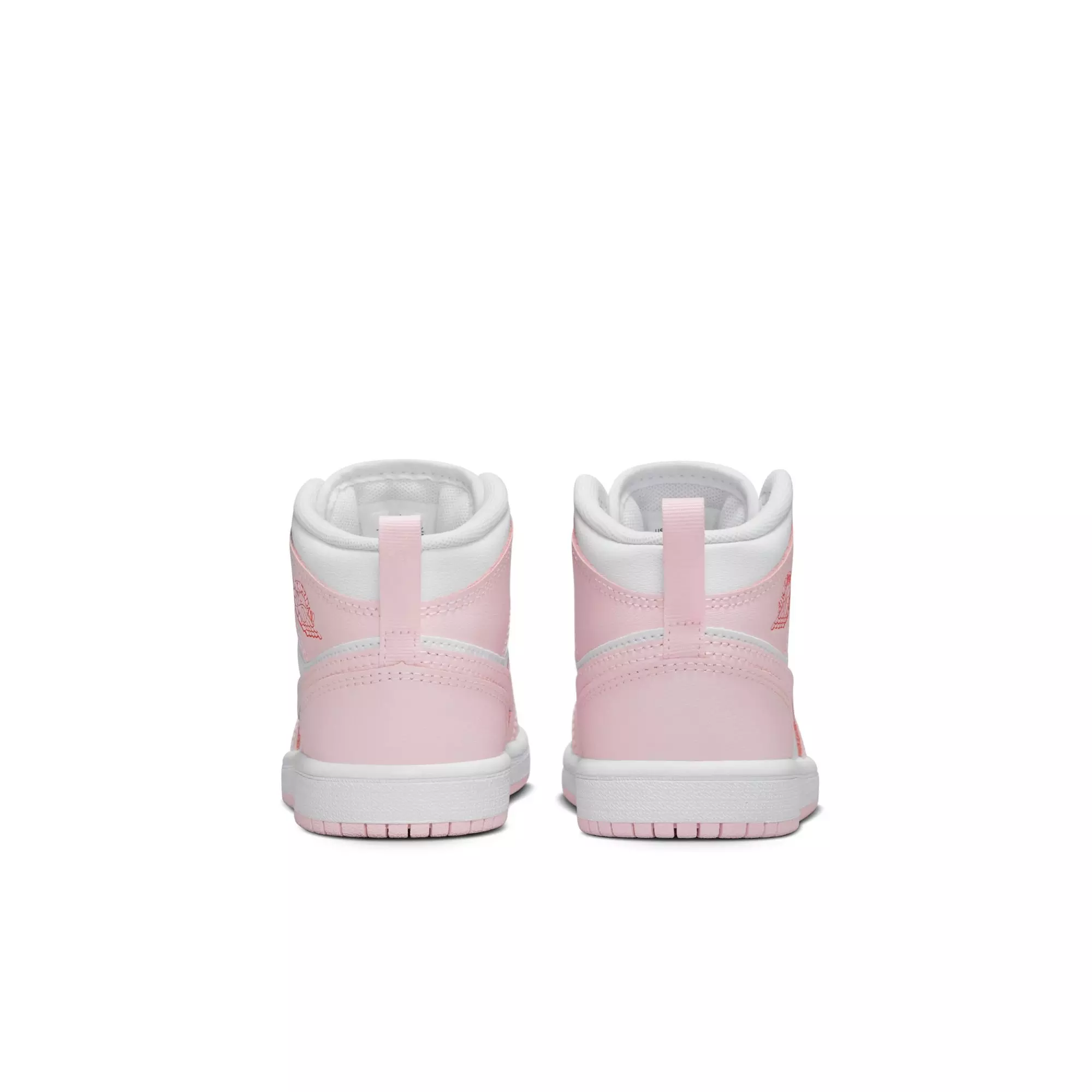 Jordan 1 Mid "Pink Foam/White/Fire Red" Preschool Girls' Shoe - PINK/WHITE