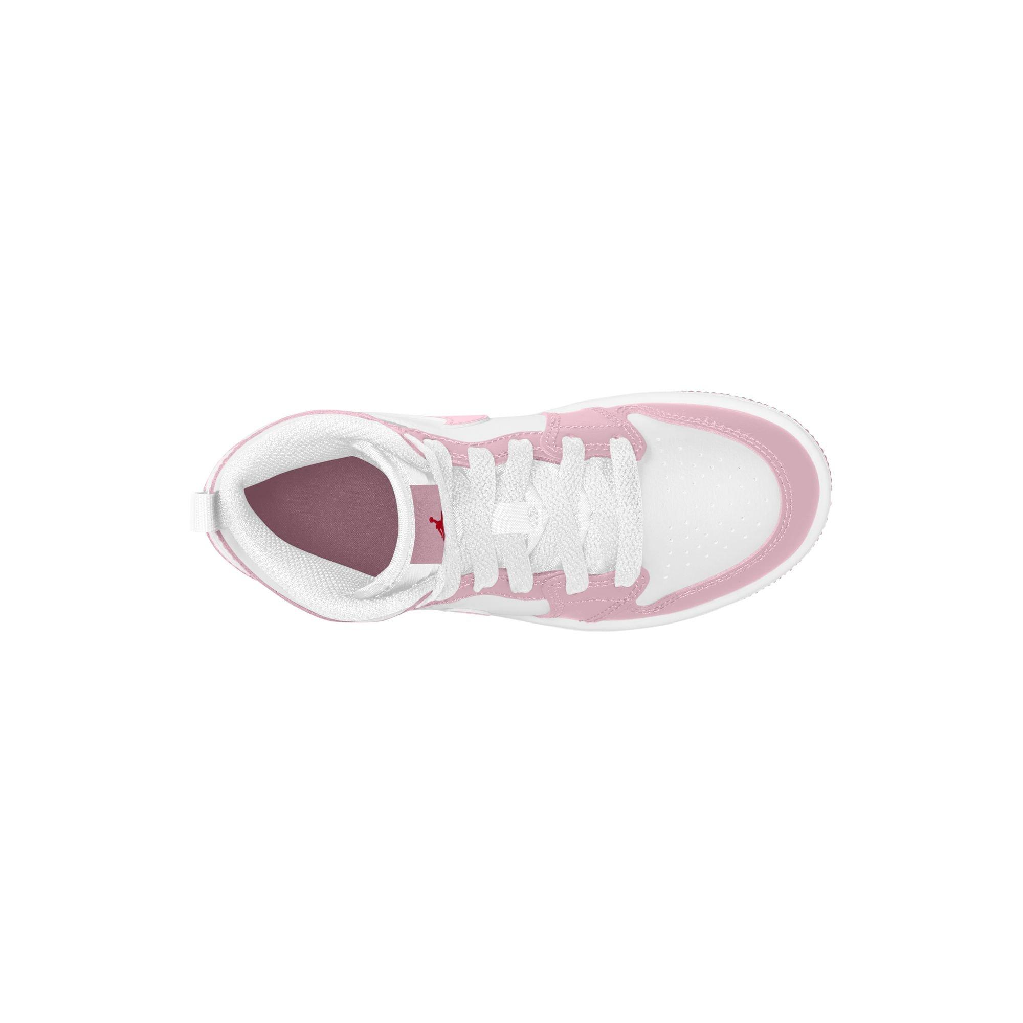Jordan 1 Mid Preschool Girls' "Pink Foam/White/Fire Red" Shoe