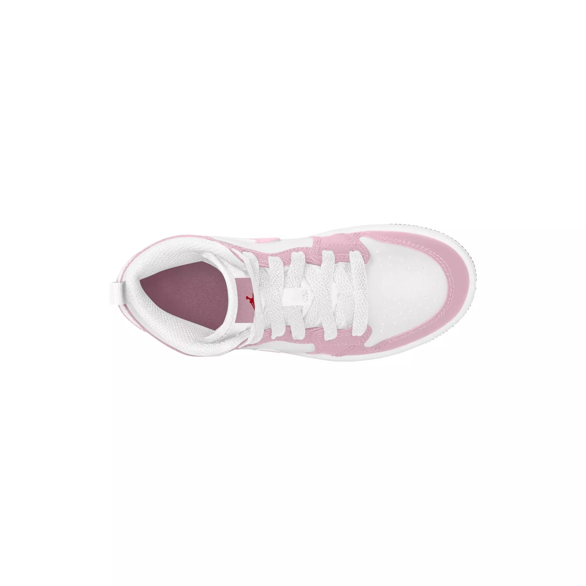 Jordan 1 Mid "Pink Foam/White/Fire Red" Preschool Girls' Shoe - PINK/WHITE