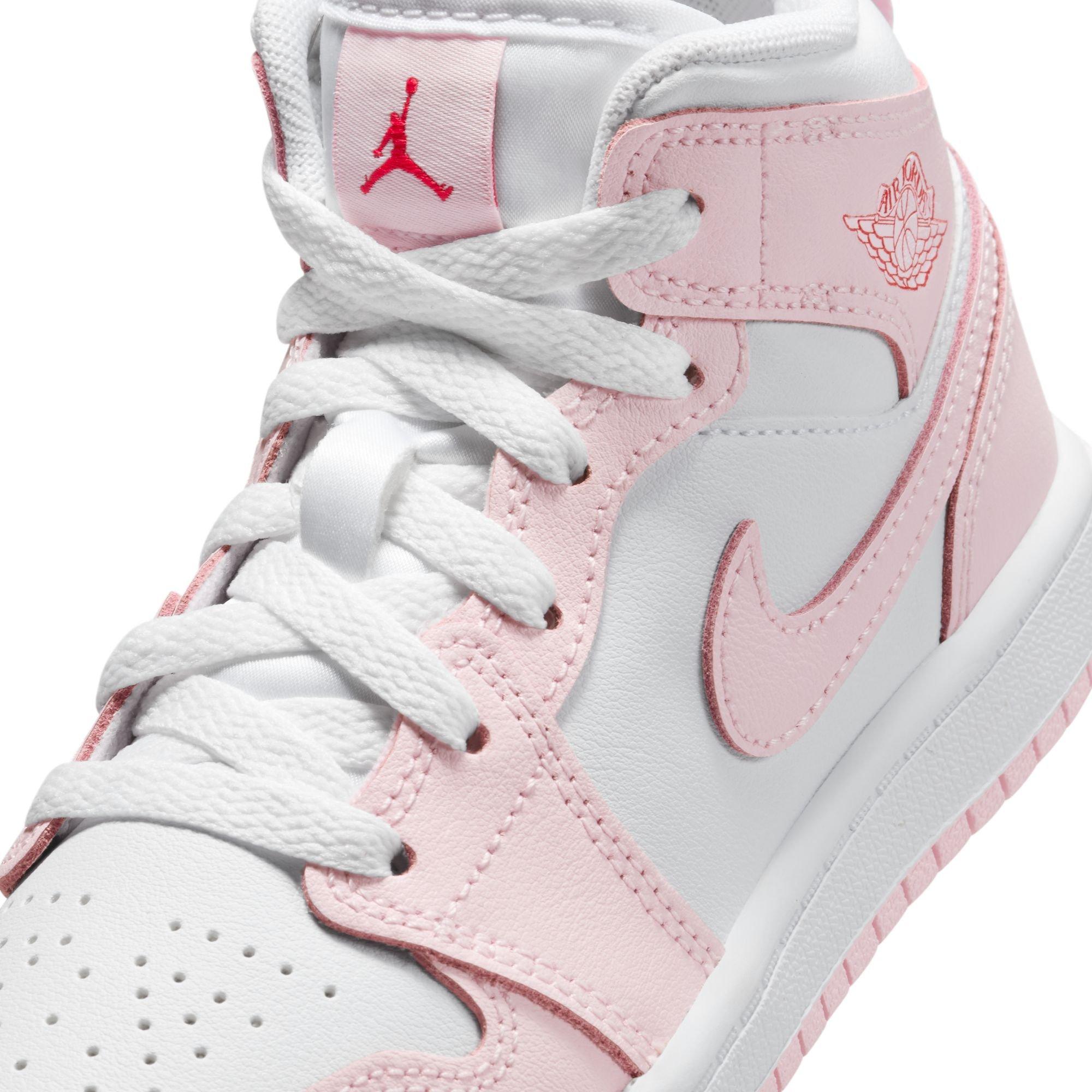 Jordan 1 Mid Preschool Girls' "Pink Foam/White/Fire Red" Shoe