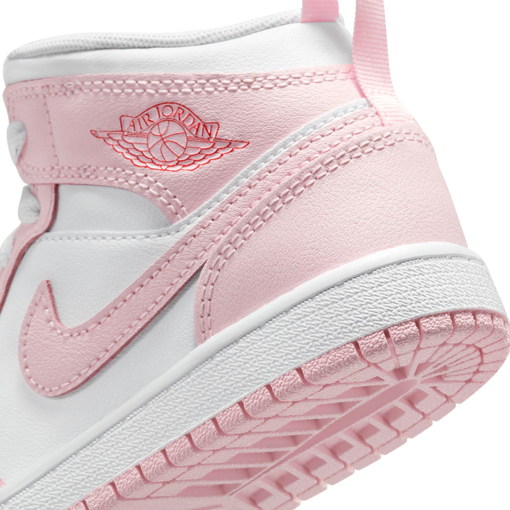 Jordan 1 Mid Preschool Girls' "Pink Foam/White/Fire Red" Shoe