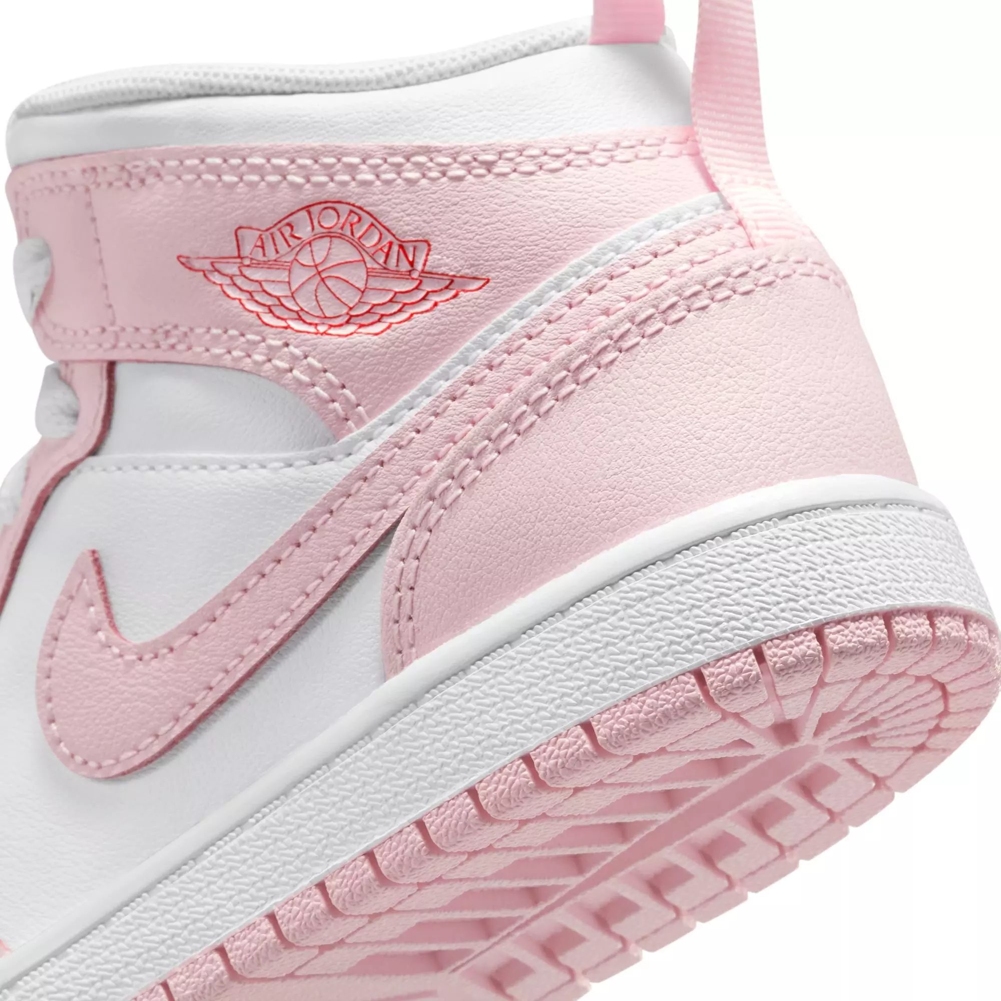 Jordan 1 Mid "Pink Foam/White/Fire Red" Preschool Girls' Shoe - PINK/WHITE