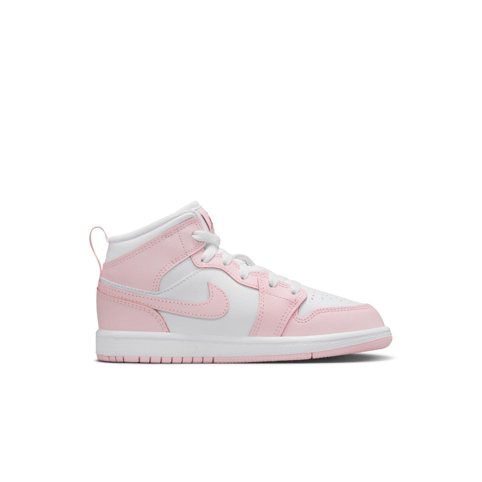 Jordan 1 Mid Preschool Girls' "Pink Foam/White/Fire Red" Shoe