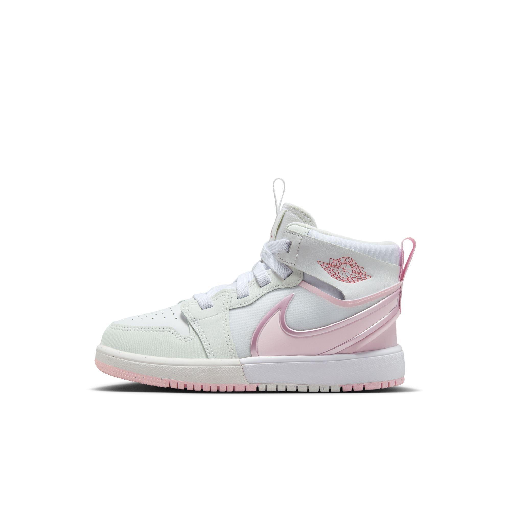 Jordan 1 Mid RM EasyOn Preschool Girls' "White/Pink Foam/Fire Red" Shoe
