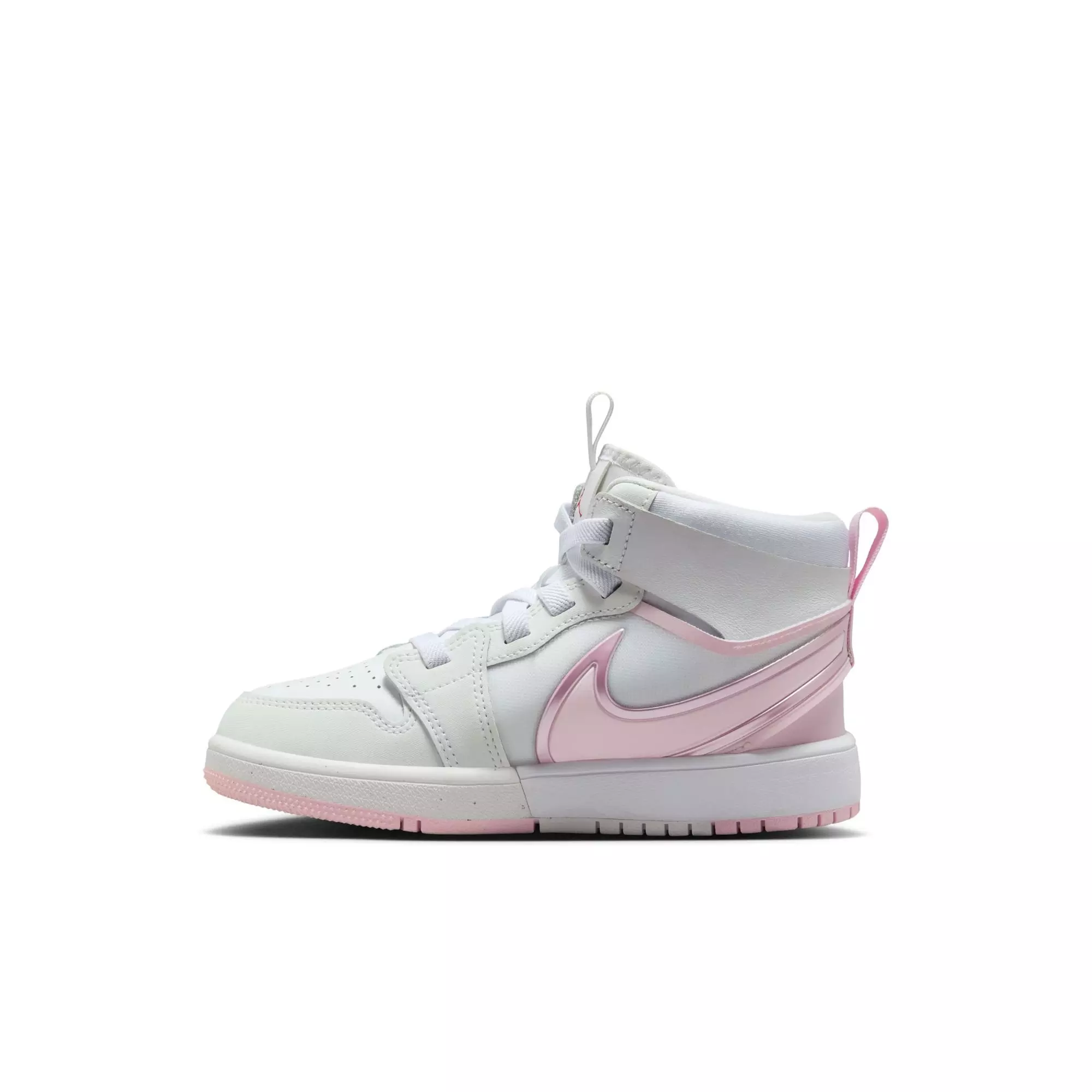 Jordan 1 Mid RM EasyOn "White/Pink Foam/Fire Red" Preschool Girls' Shoe - PINK/WHITE