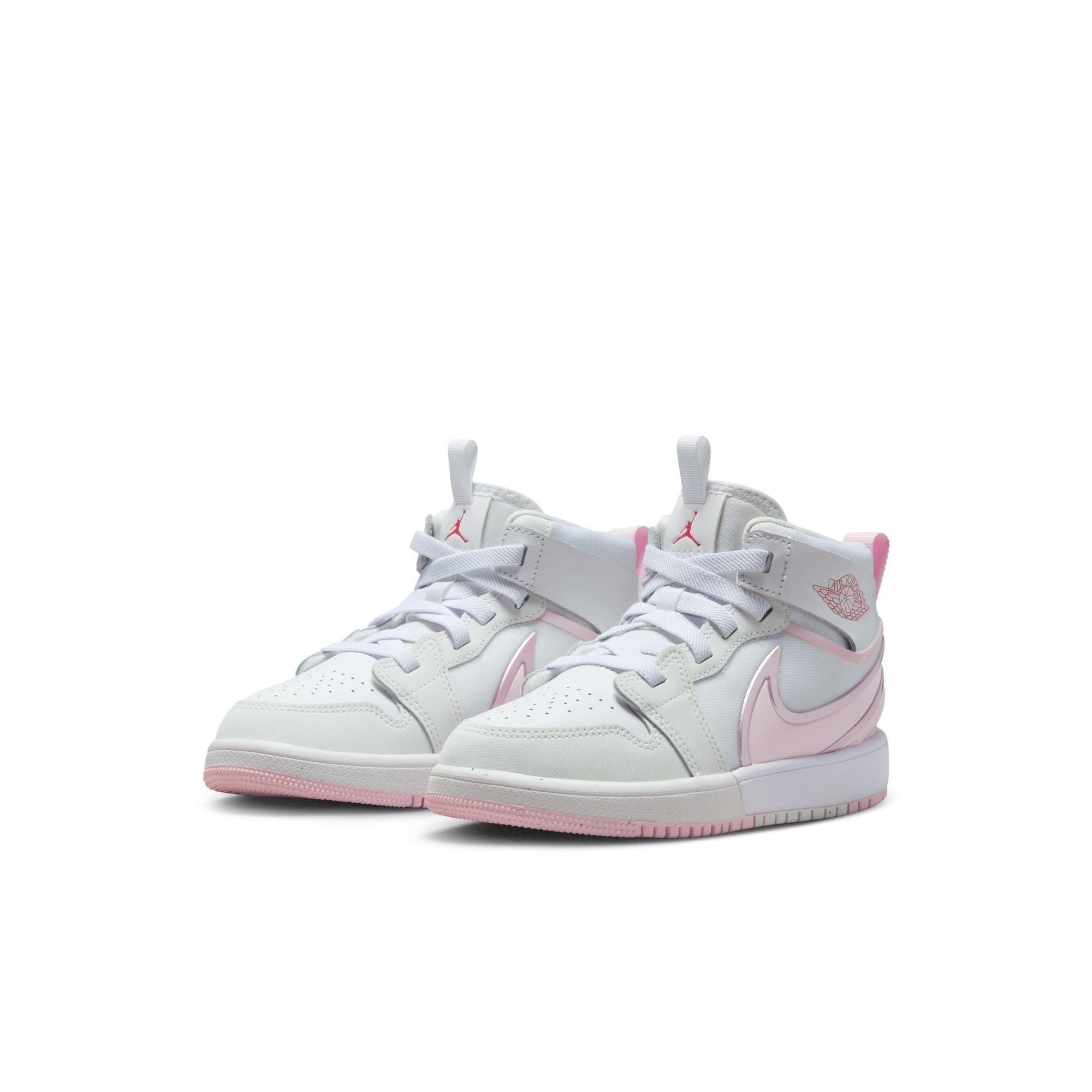 Jordan 1 Mid RM EasyOn Preschool Girls' "White/Pink Foam/Fire Red" Shoe