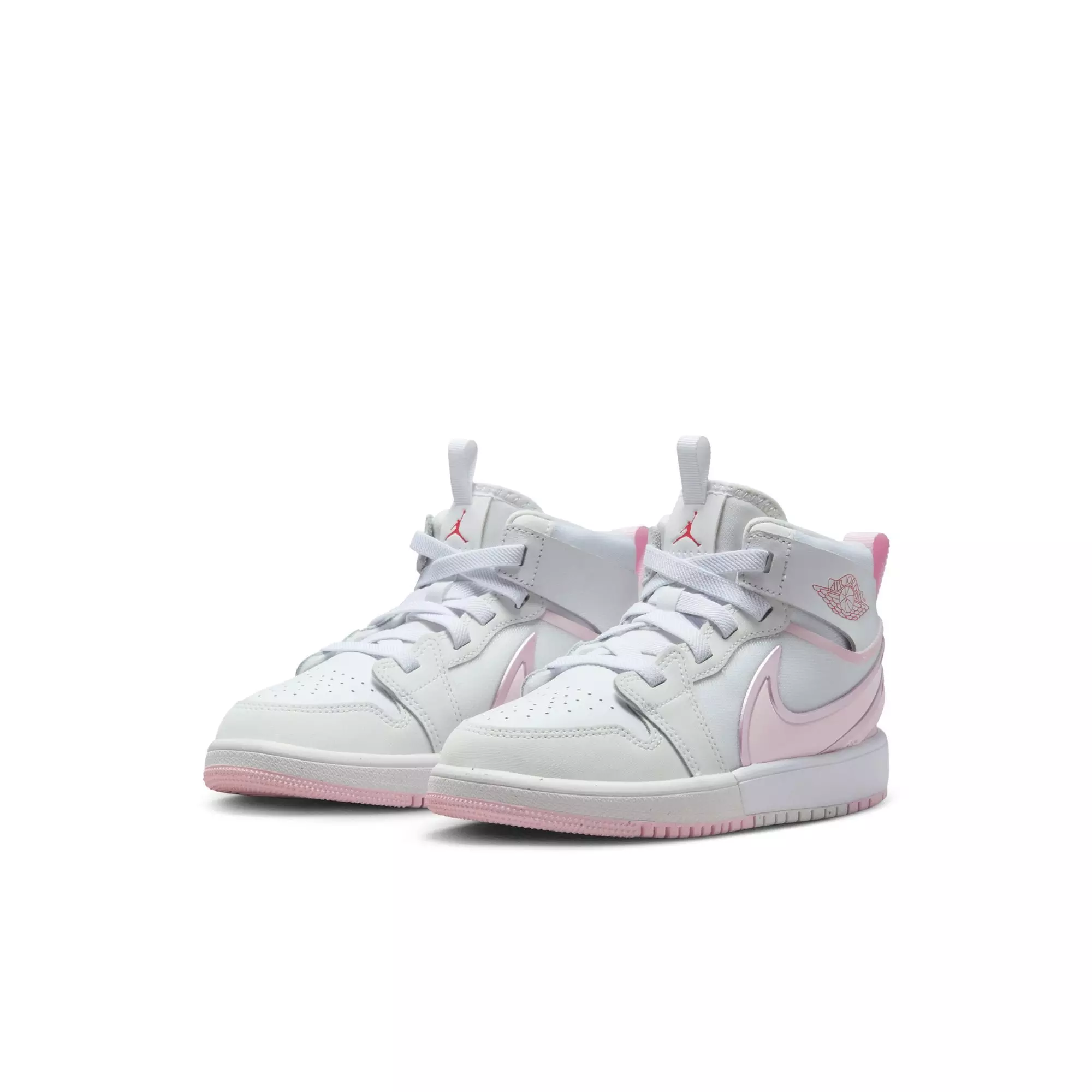 Jordan 1 Mid RM EasyOn "White/Pink Foam/Fire Red" Preschool Girls' Shoe - PINK/WHITE