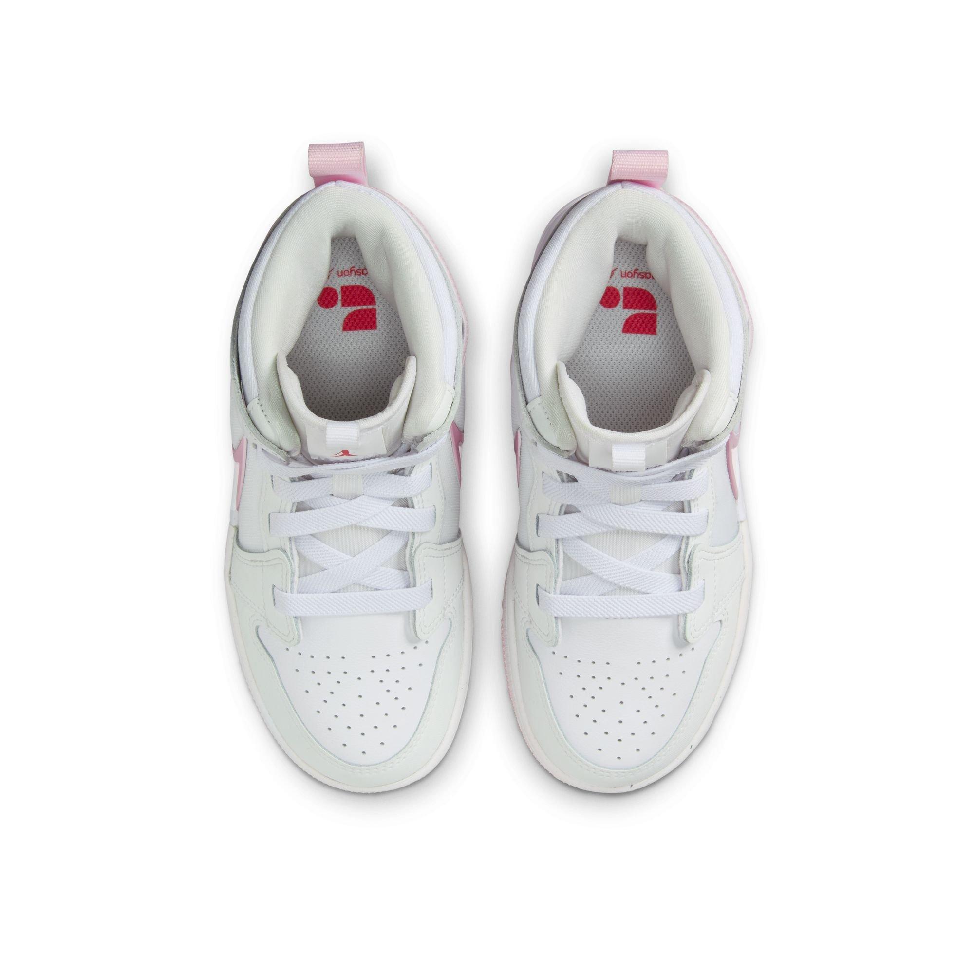 Jordan 1 Mid RM EasyOn Preschool Girls' "White/Pink Foam/Fire Red" Shoe