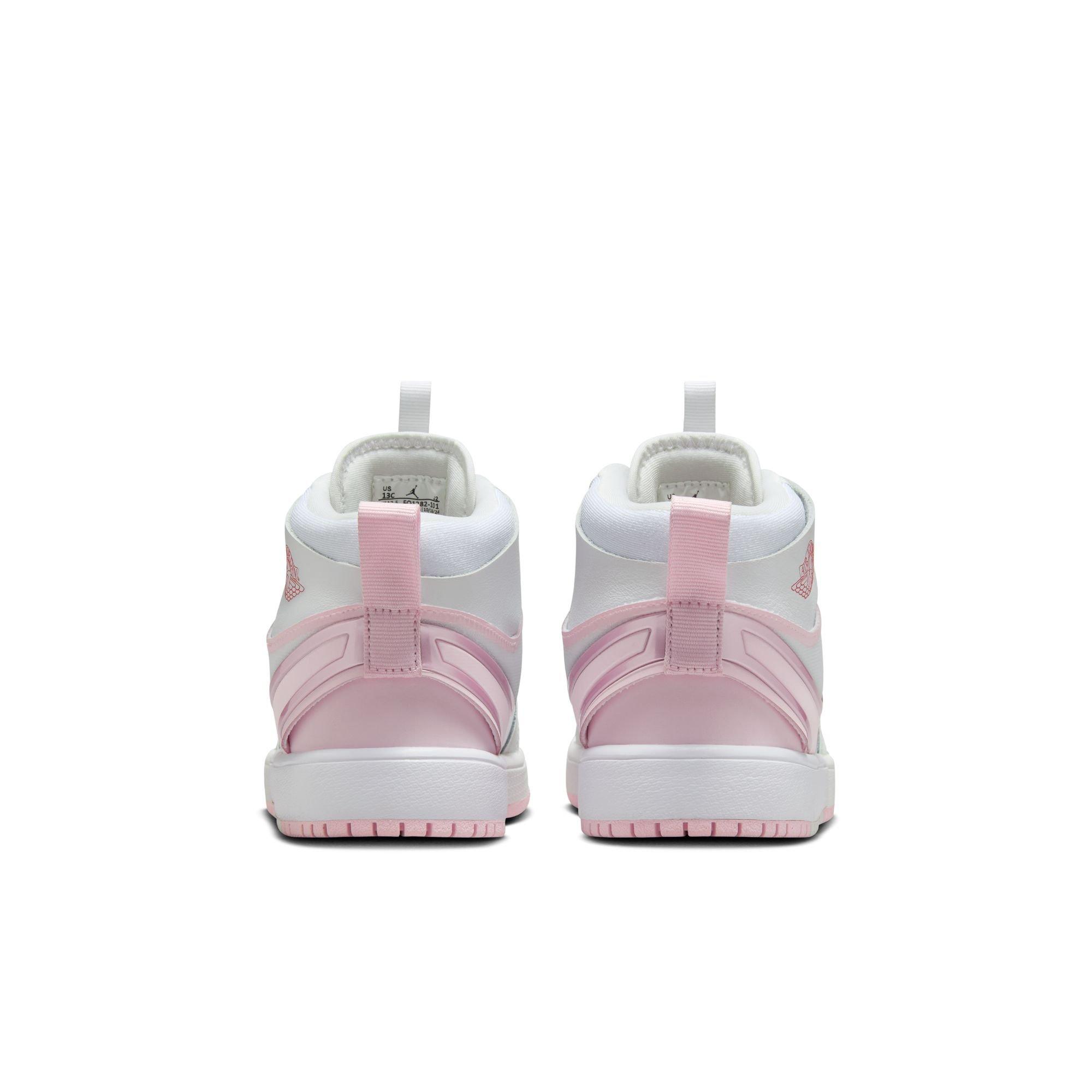 Jordan 1 Mid RM EasyOn Preschool Girls' "White/Pink Foam/Fire Red" Shoe