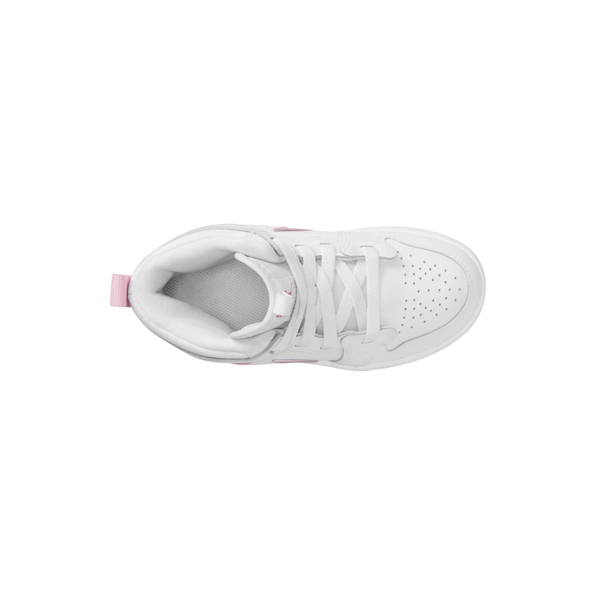 Jordan 1 Mid RM EasyOn Preschool Girls' "White/Pink Foam/Fire Red" Shoe