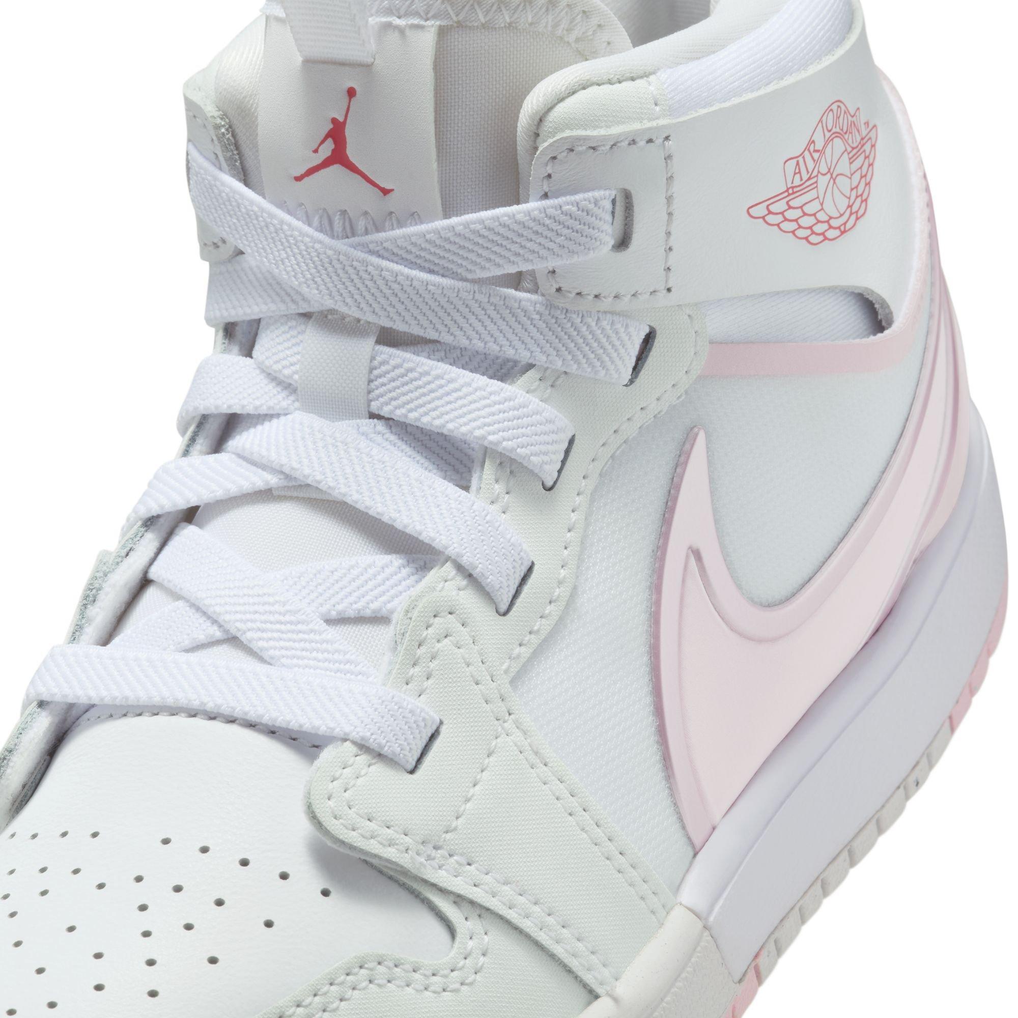 Jordan 1 Mid RM EasyOn Preschool Girls' "White/Pink Foam/Fire Red" Shoe