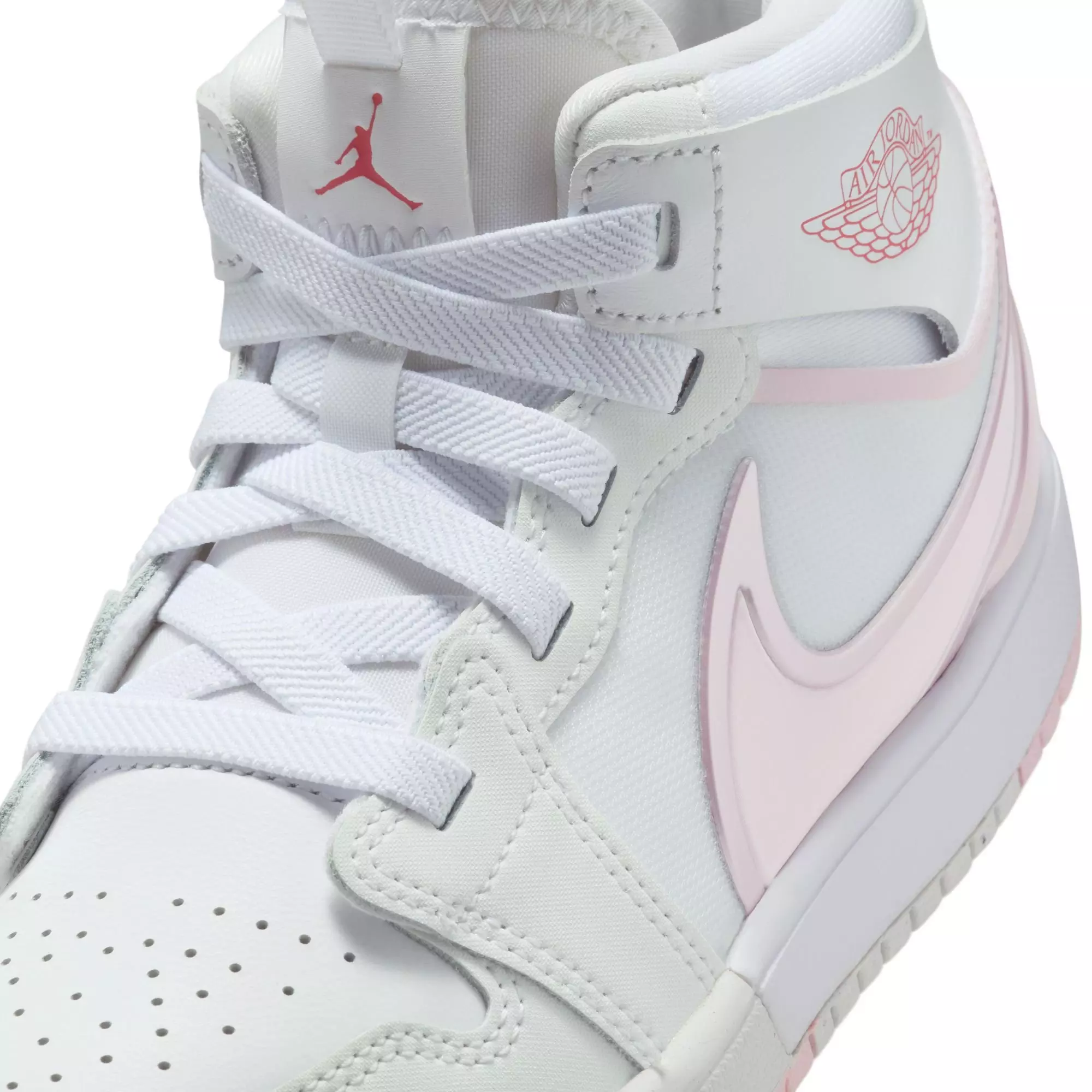 Jordan 1 Mid RM EasyOn "White/Pink Foam/Fire Red" Preschool Girls' Shoe - PINK/WHITE