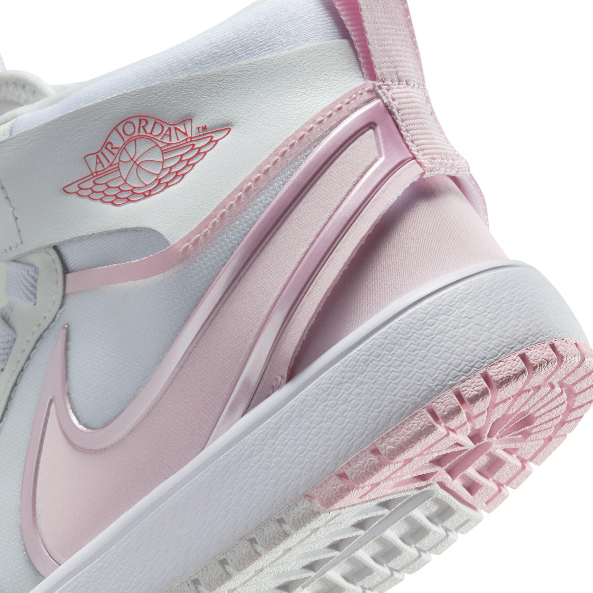 Jordan 1 Mid RM EasyOn Preschool Girls' "White/Pink Foam/Fire Red" Shoe
