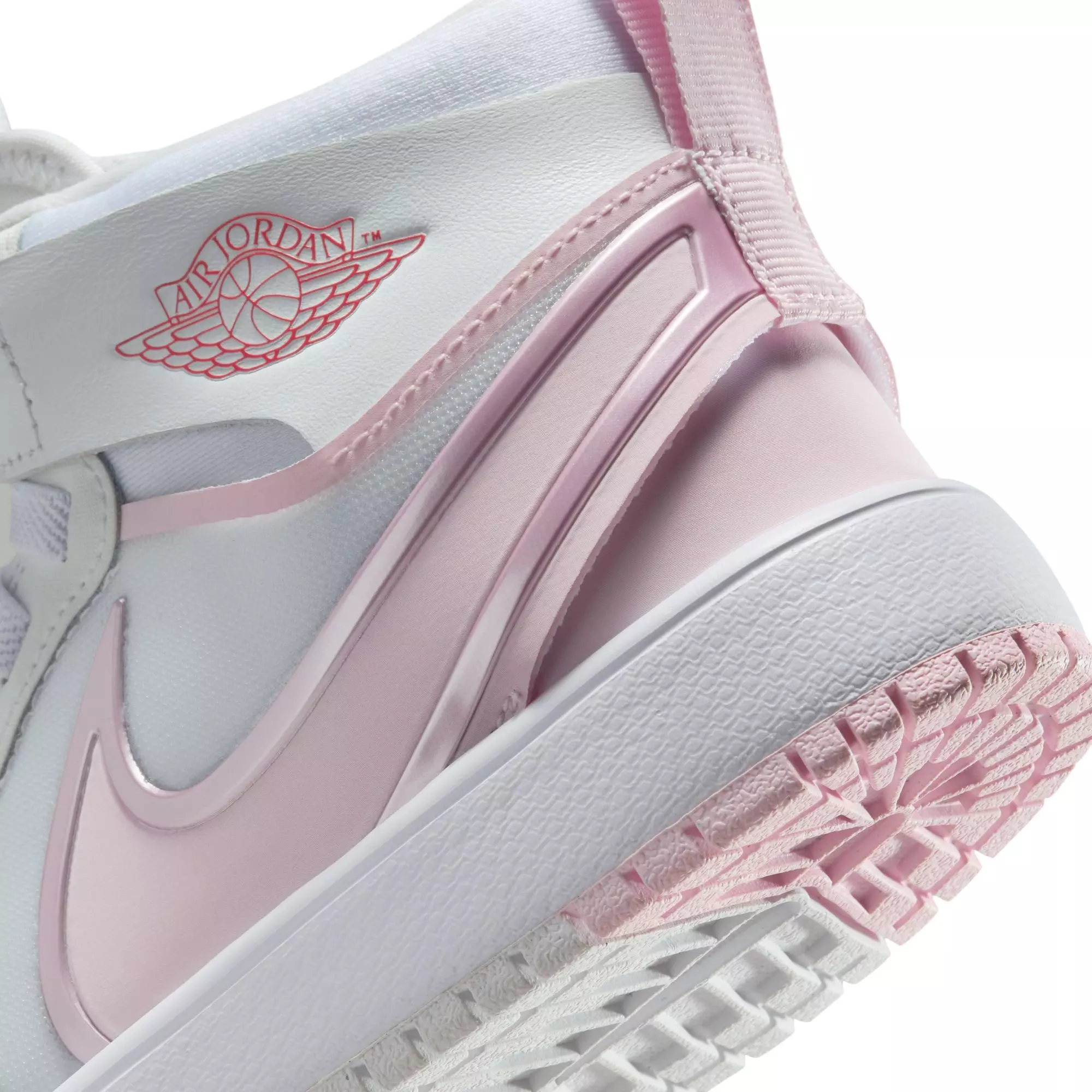 Jordan 1 Mid RM EasyOn "White/Pink Foam/Fire Red" Preschool Girls' Shoe - PINK/WHITE