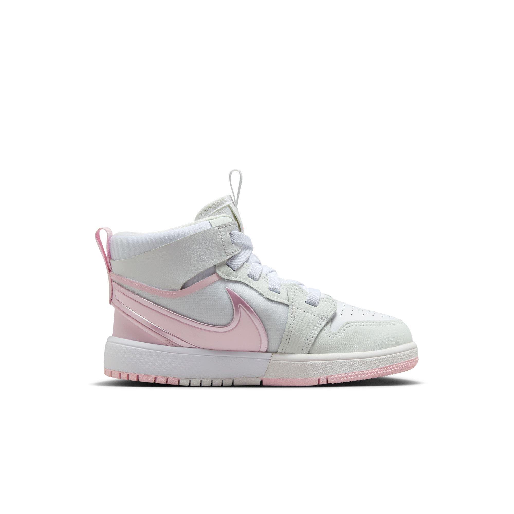 Jordan 1 Mid RM EasyOn Preschool Girls' "White/Pink Foam/Fire Red" Shoe